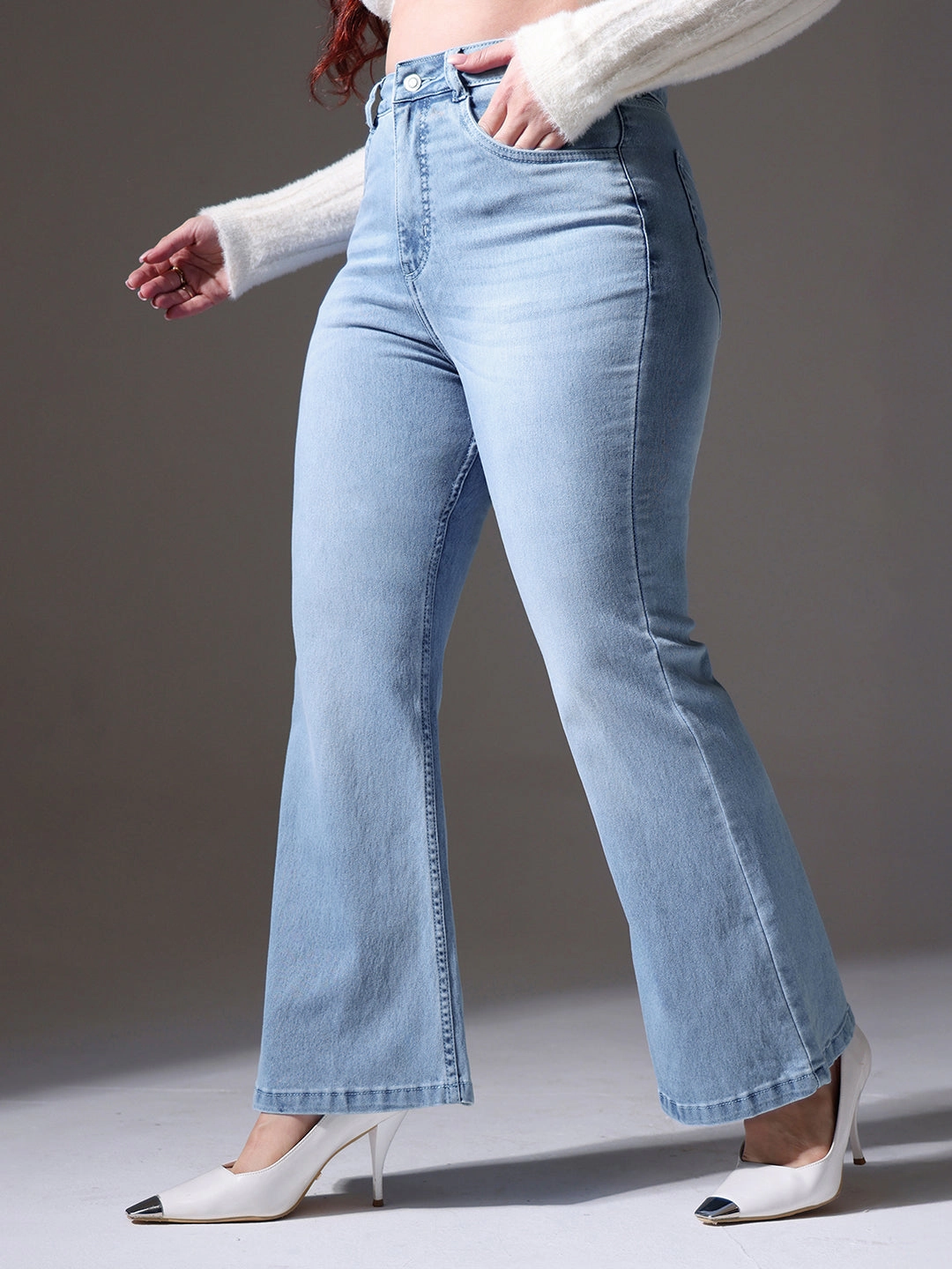 Outfit Staple Unfaded Hemline CHASEshape? Light Blue High-Rise Clean-Look Regular Stretchable Denim Bootcut Shaping Jeans