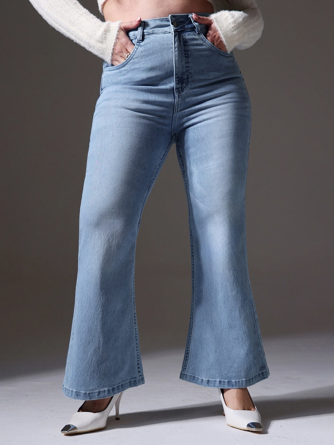 Stylish Look CHASEshape? Light Blue High-Rise Clean-Look Regular Stretchable Denim Bootcut Shaping Jeans