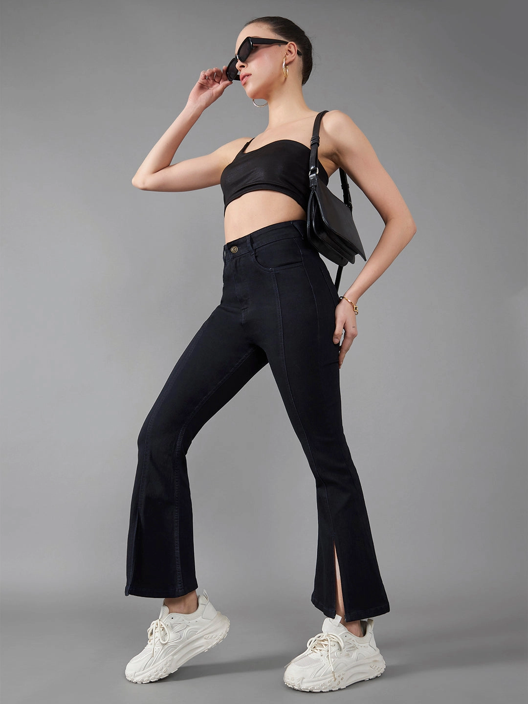 Cozy Vibe Stay Stylish 24/7 Comfort Black Bell-Bottom Bootcut Hourglass High-Rise Stretchable Denim Jeans