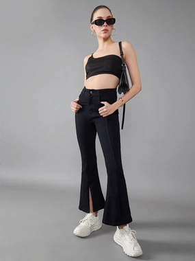 Casual Student Outfit Festival Outfit Affordable Sunny Vibes 24/7 Comfort Black Bell-Bottom Bootcut Hourglass High-Rise Stretchable Denim Jeans