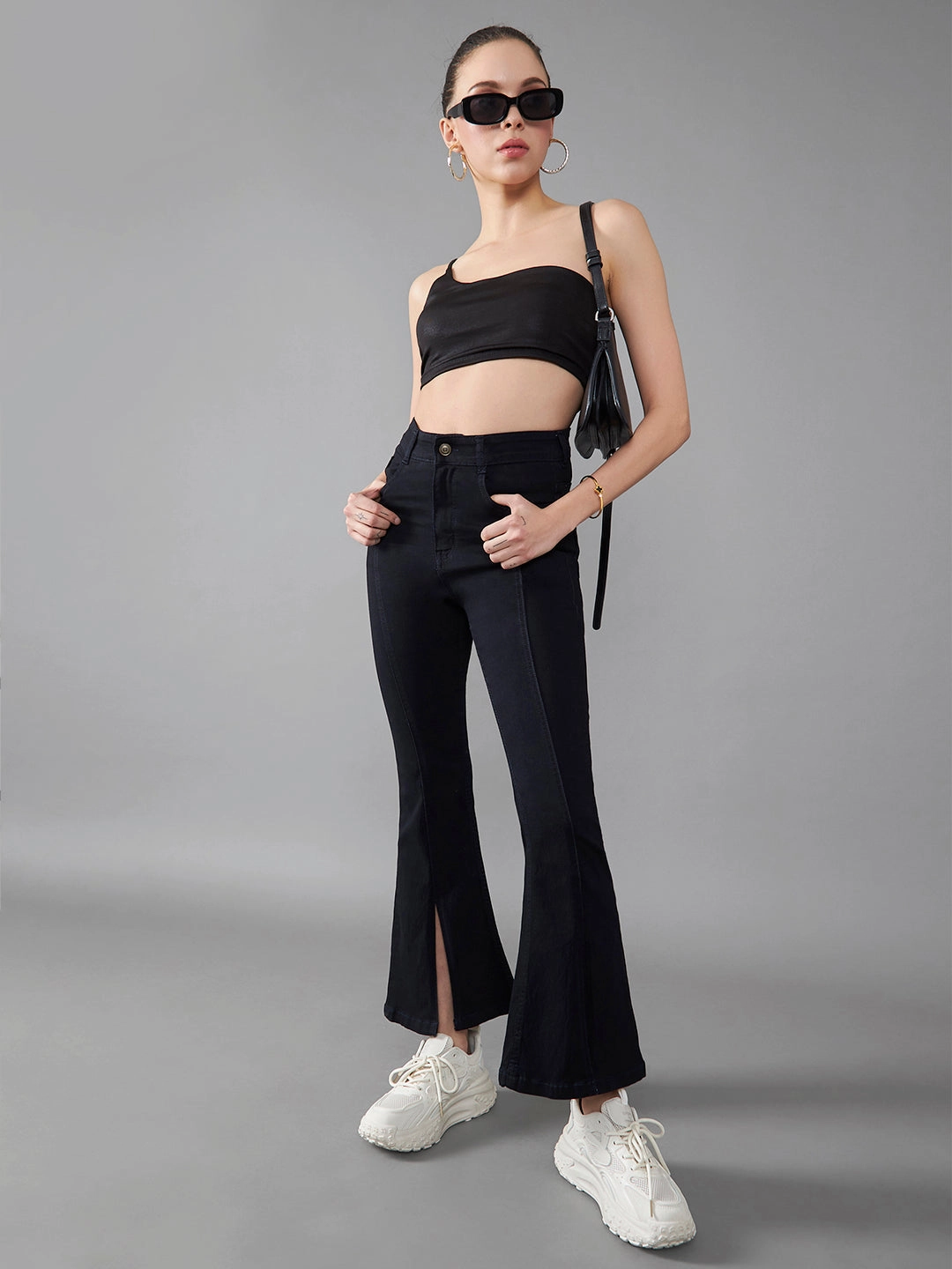 Casual Student Outfit Festival Outfit Affordable Sunny Vibes 24/7 Comfort Black Bell-Bottom Bootcut Hourglass High-Rise Stretchable Denim Jeans