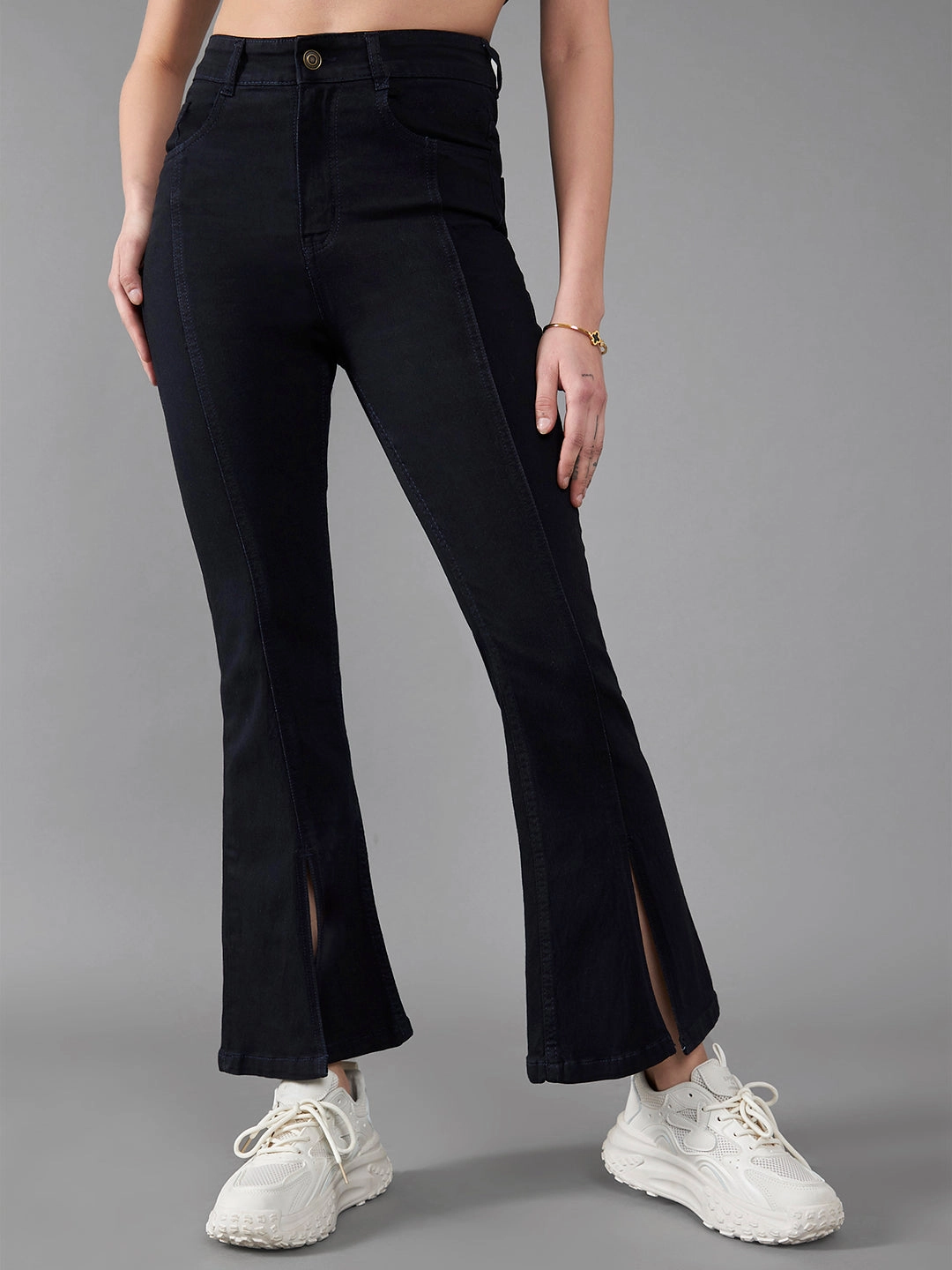 No Fuss Wear Timeless Look 24/7 Comfort Black Bell-Bottom Bootcut Hourglass High-Rise Stretchable Denim Jeans