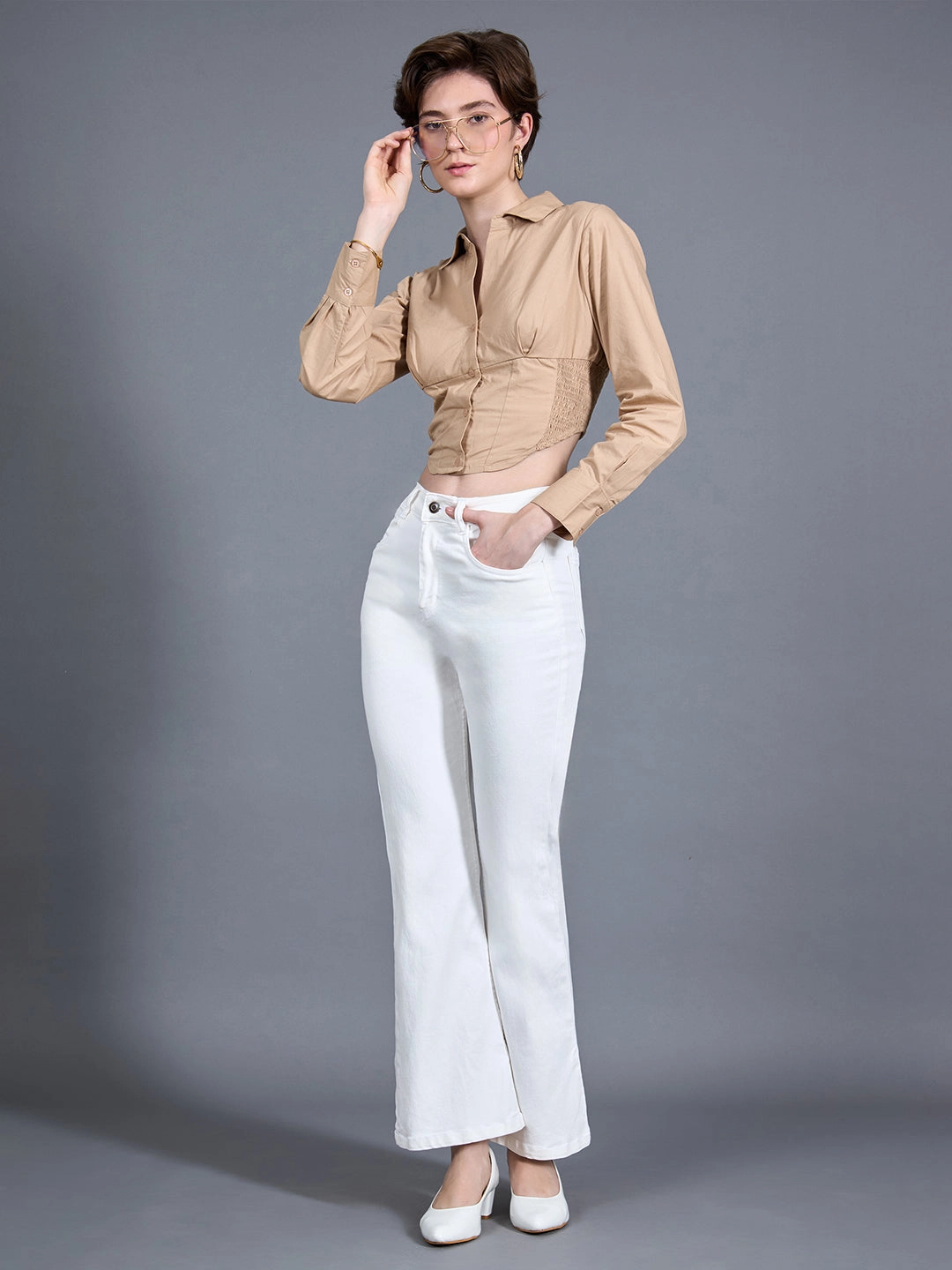 24/7 Comfort White Bootcut High-Rise Stretchable Denim Jeans Street Appeal Relaxed Waistband