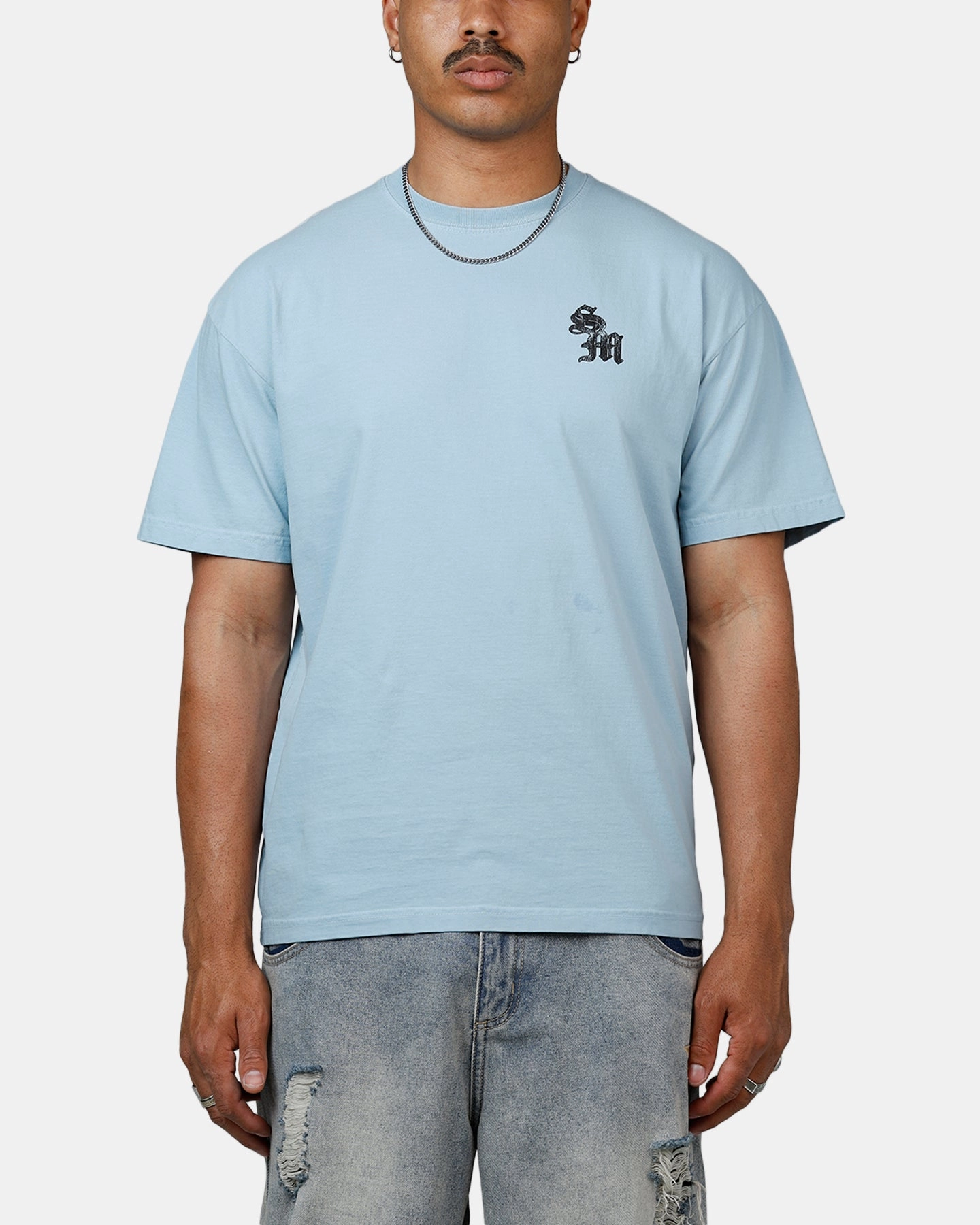Contrast Stitch Accent Saint Morta Nothing Is Forever Drop T-Shirt Slate Blue