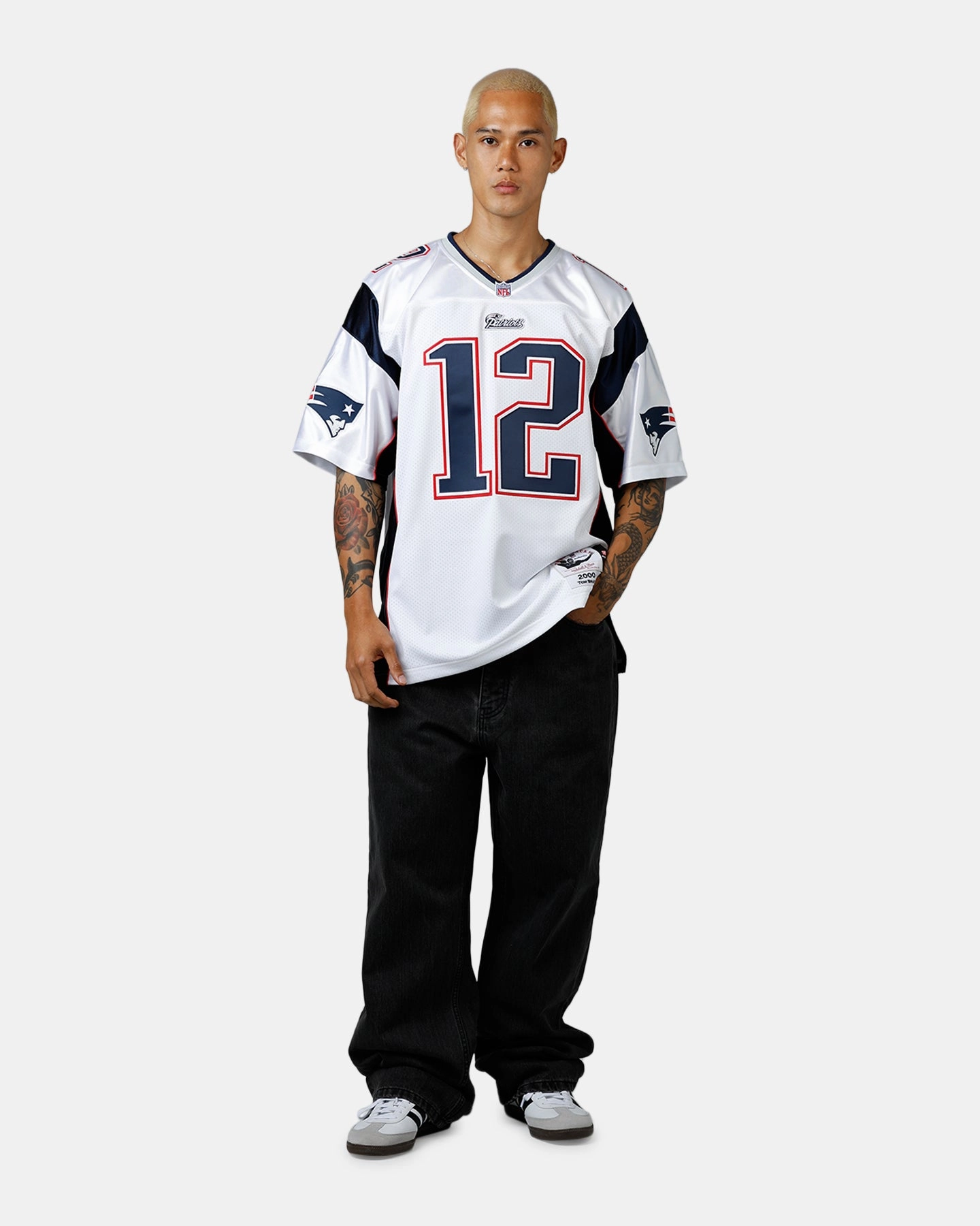 Tagless Comfort Soft Touch Feel Mitchell & Ness New England Patriots Tom Brady #12 2000 Jersey White