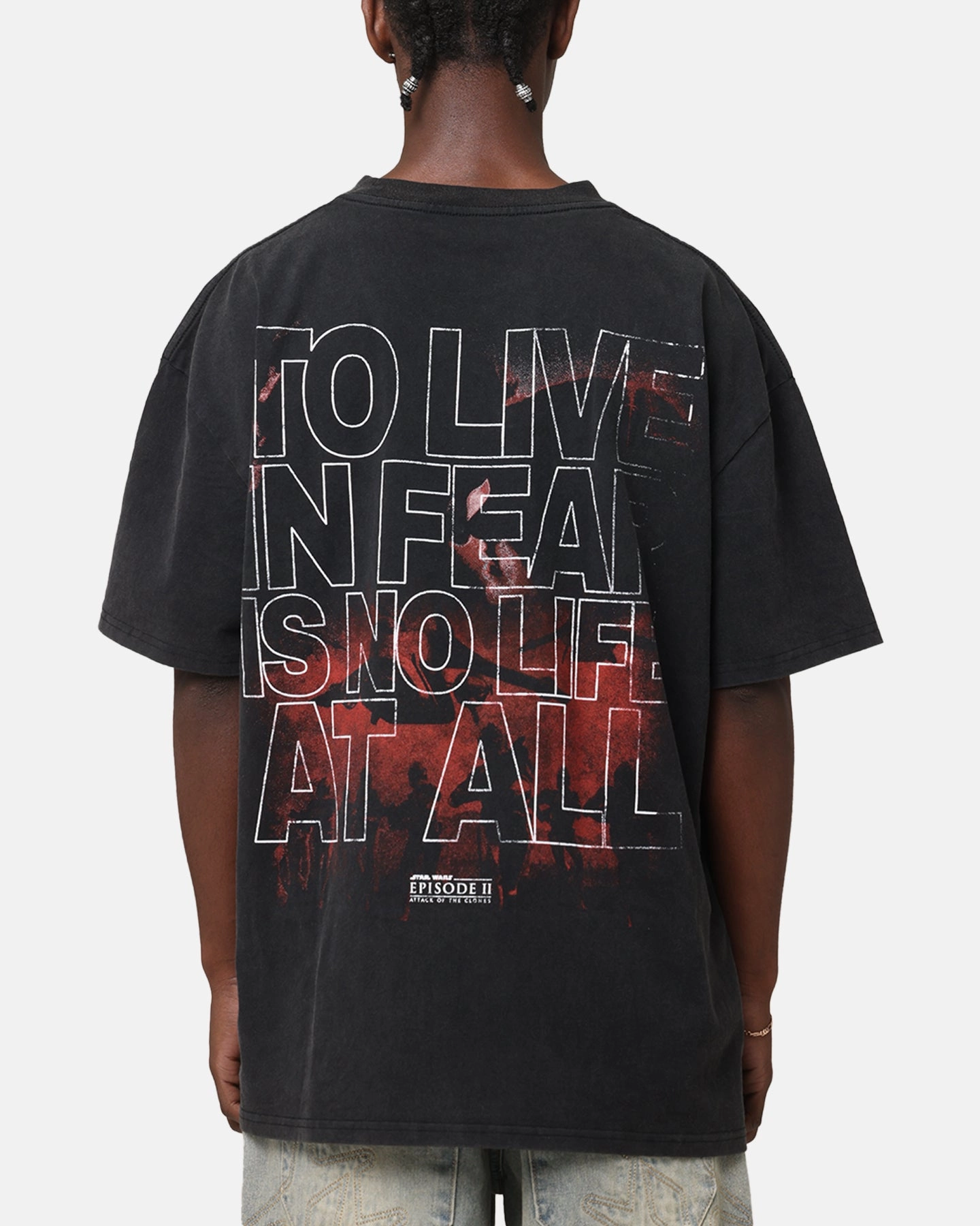 Weighted Hem BlendMaterials Star Wars Episode II Vintage T-Shirt Black Acidwash