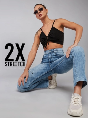 Casual Chic Faded Wash CHASEstretch? Light Blue Wide-Leg High-Rise Stretchable Denim Jeans