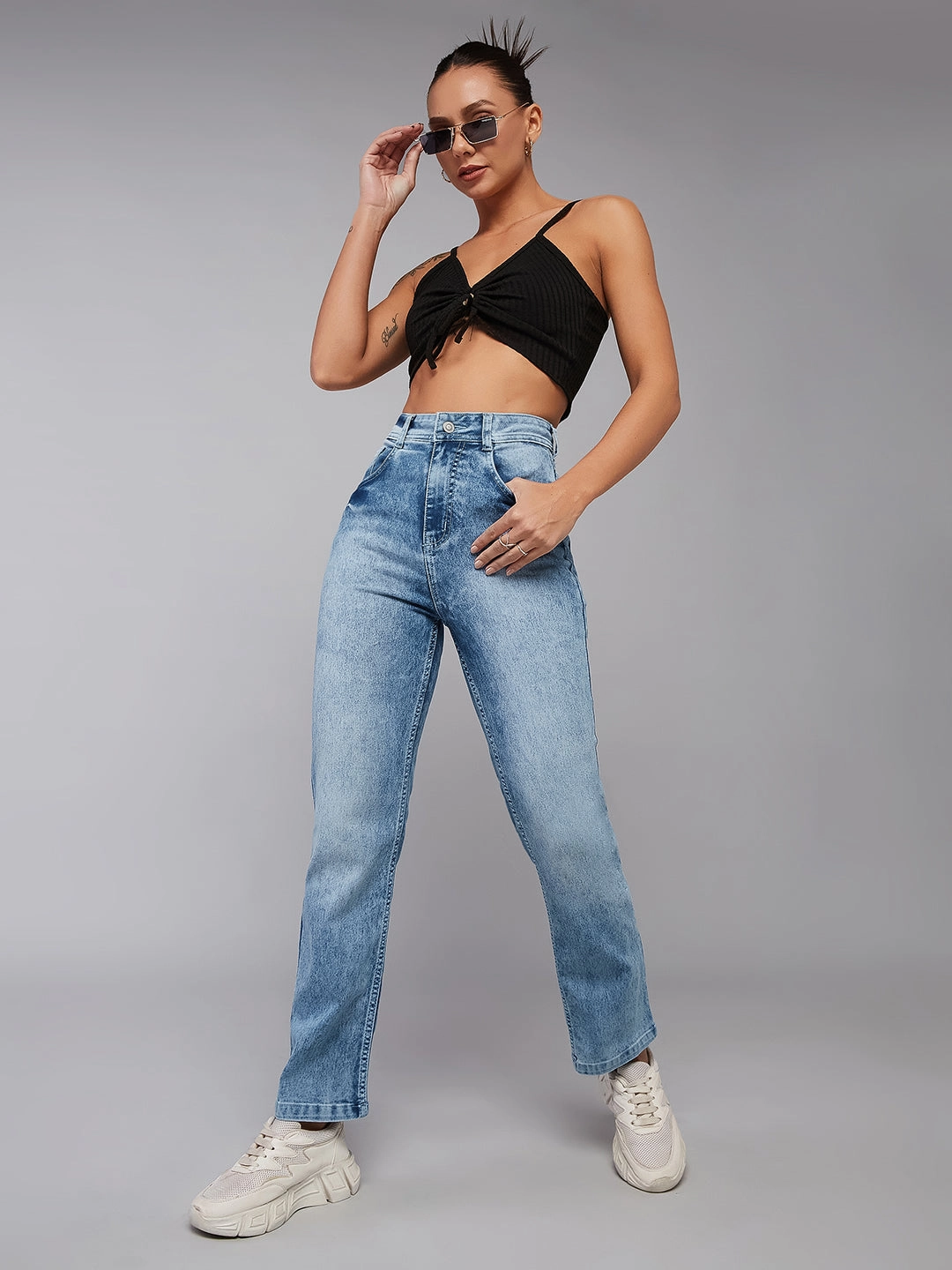 Casual Street Style Daily CHASEstretch? Light Blue Wide-Leg High-Rise Stretchable Denim Jeans