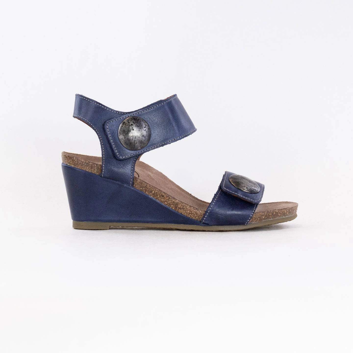 Taos Carousel 3 Wedge Sandal (Women's) - Dark Blue Leather Padding Around Ankle Bacterial Growth Prevention