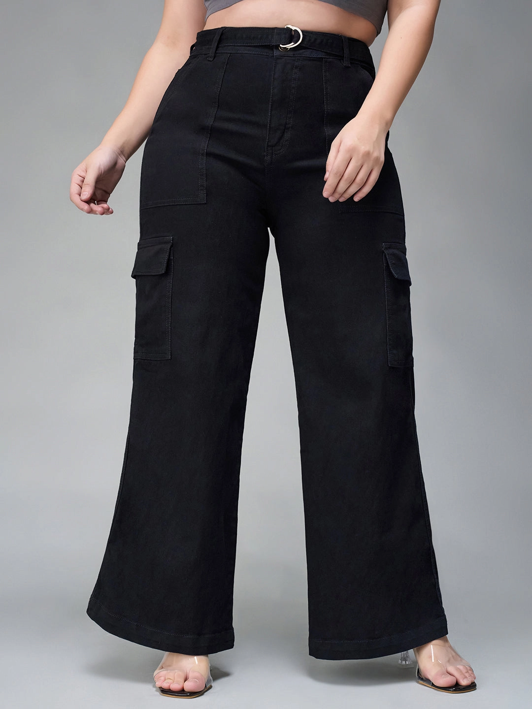 24/7 Comfort Black Wide-Leg High-Rise Stretchable Denim Jeans Flexible Fabric Trend Friendly