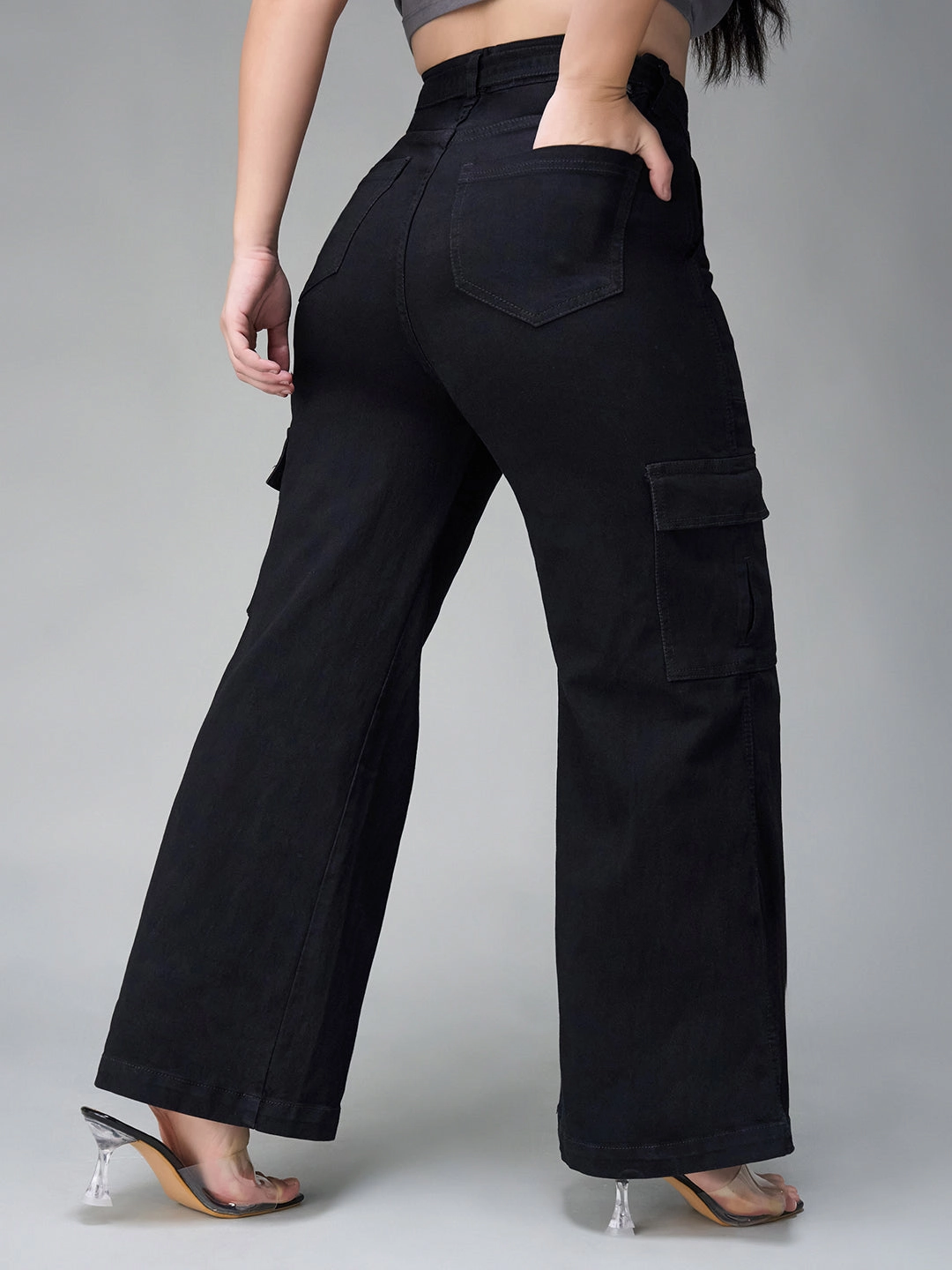 Rainy Day Brunch Outfit 24/7 Comfort Black Wide-Leg High-Rise Stretchable Denim Jeans