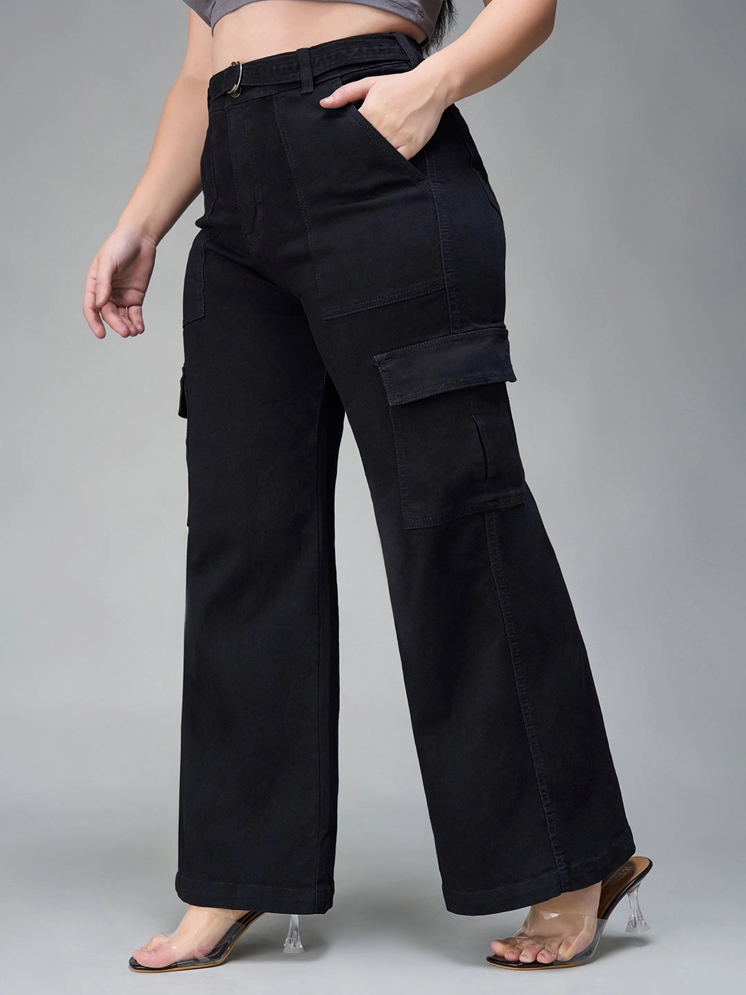 24/7 Comfort Black Wide-Leg High-Rise Stretchable Denim Jeans Chill Attire Comfy Tailoring