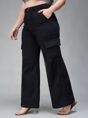 24/7 Comfort Black Wide-Leg High-Rise Stretchable Denim Jeans Chill Attire Comfy Tailoring