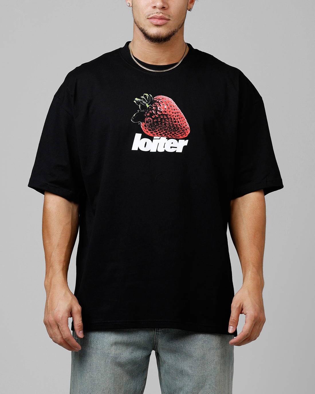Layered Collar System Loiter Strawberry Drop T-Shirt Black