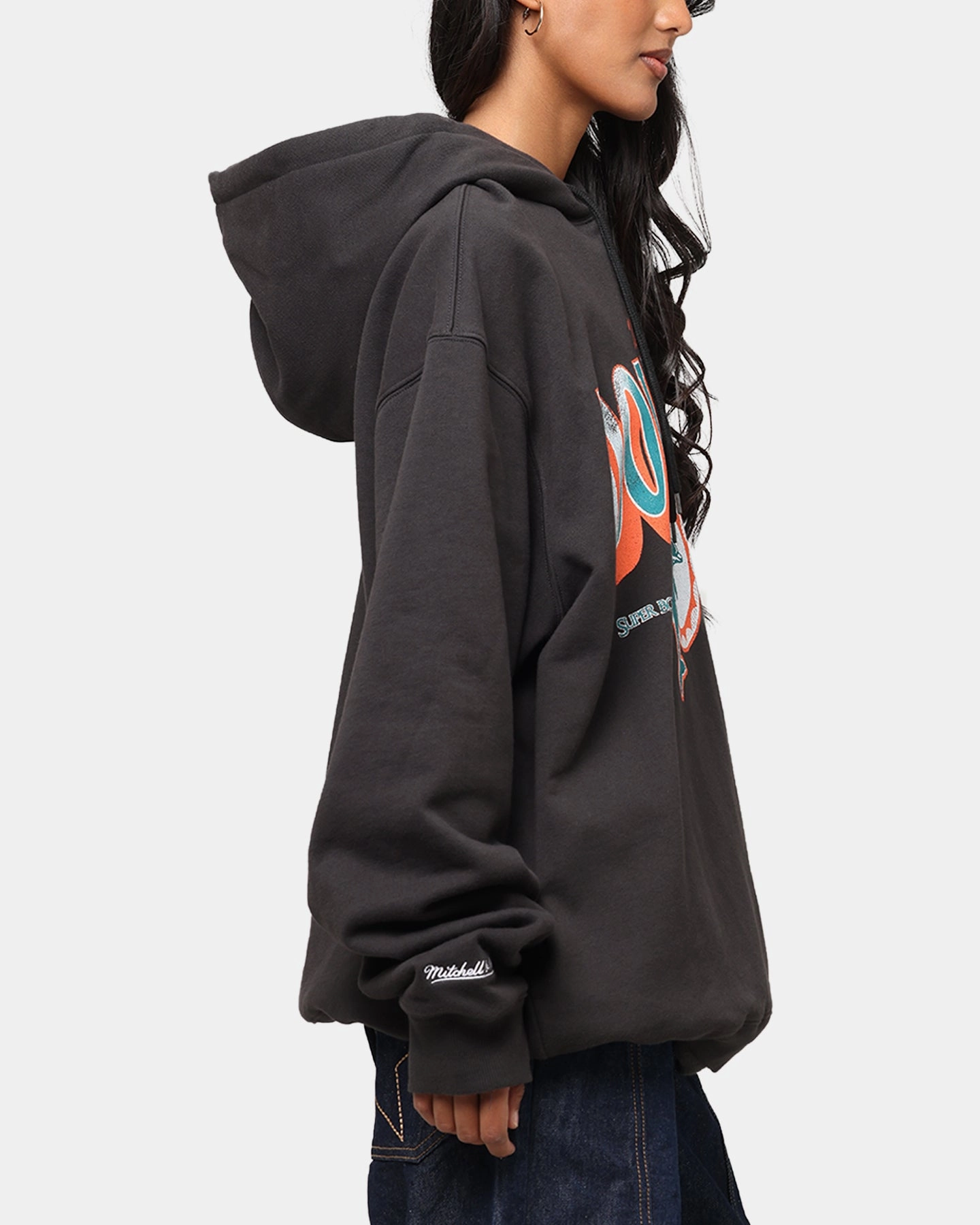 Relaxed Fit Shirt LayeredCollar Mitchell & Ness Miami Dolphins Arch Hoodie Faded Black