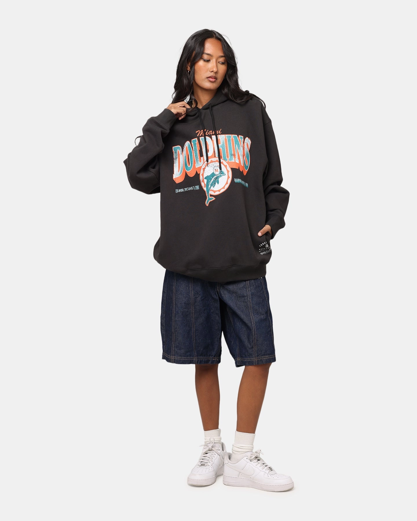 Mitchell & Ness Miami Dolphins Arch Hoodie Faded Black Cool Weather YarnDyed Stripes
