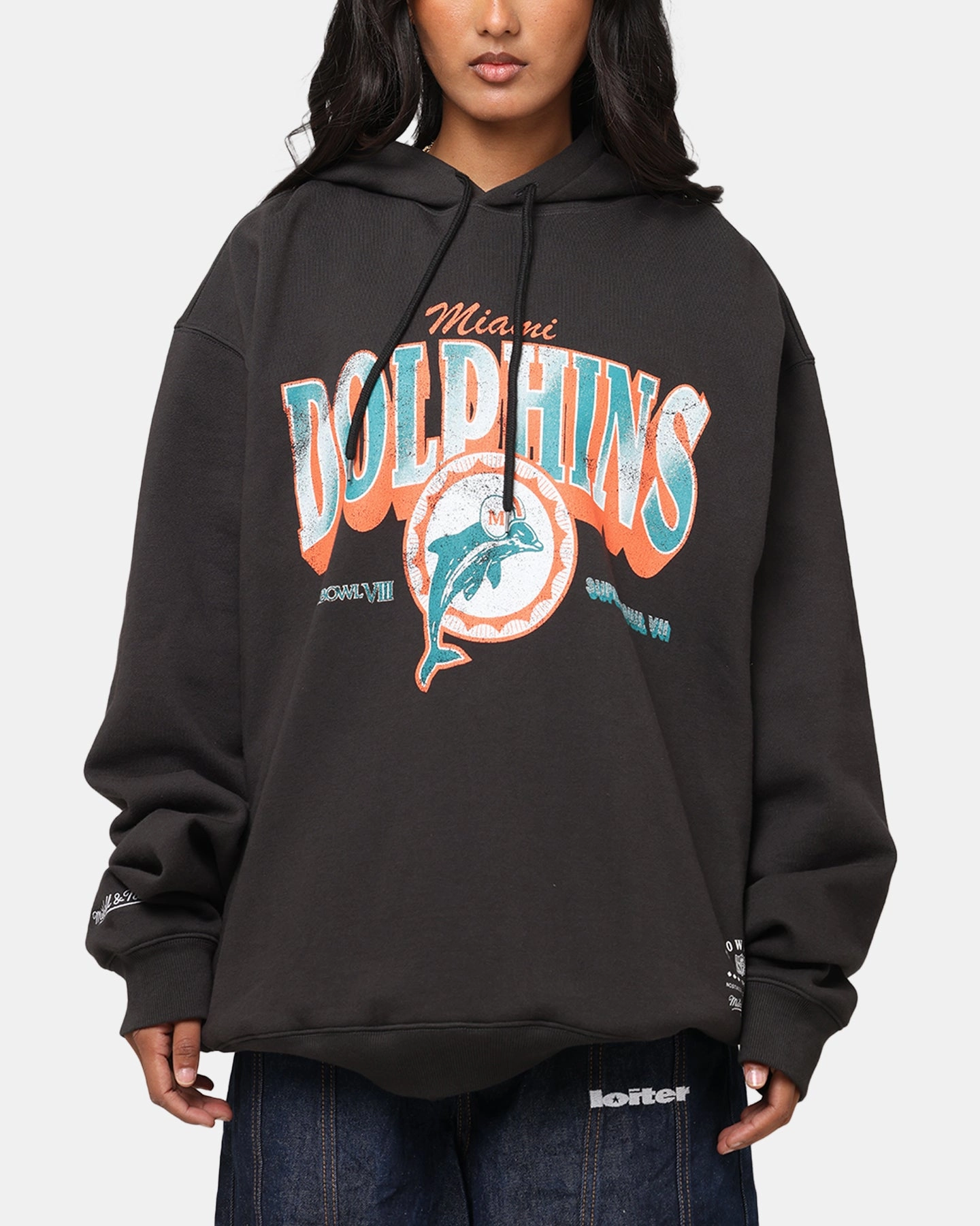 Mitchell & Ness Miami Dolphins Arch Hoodie Faded Black AntiPill Texture