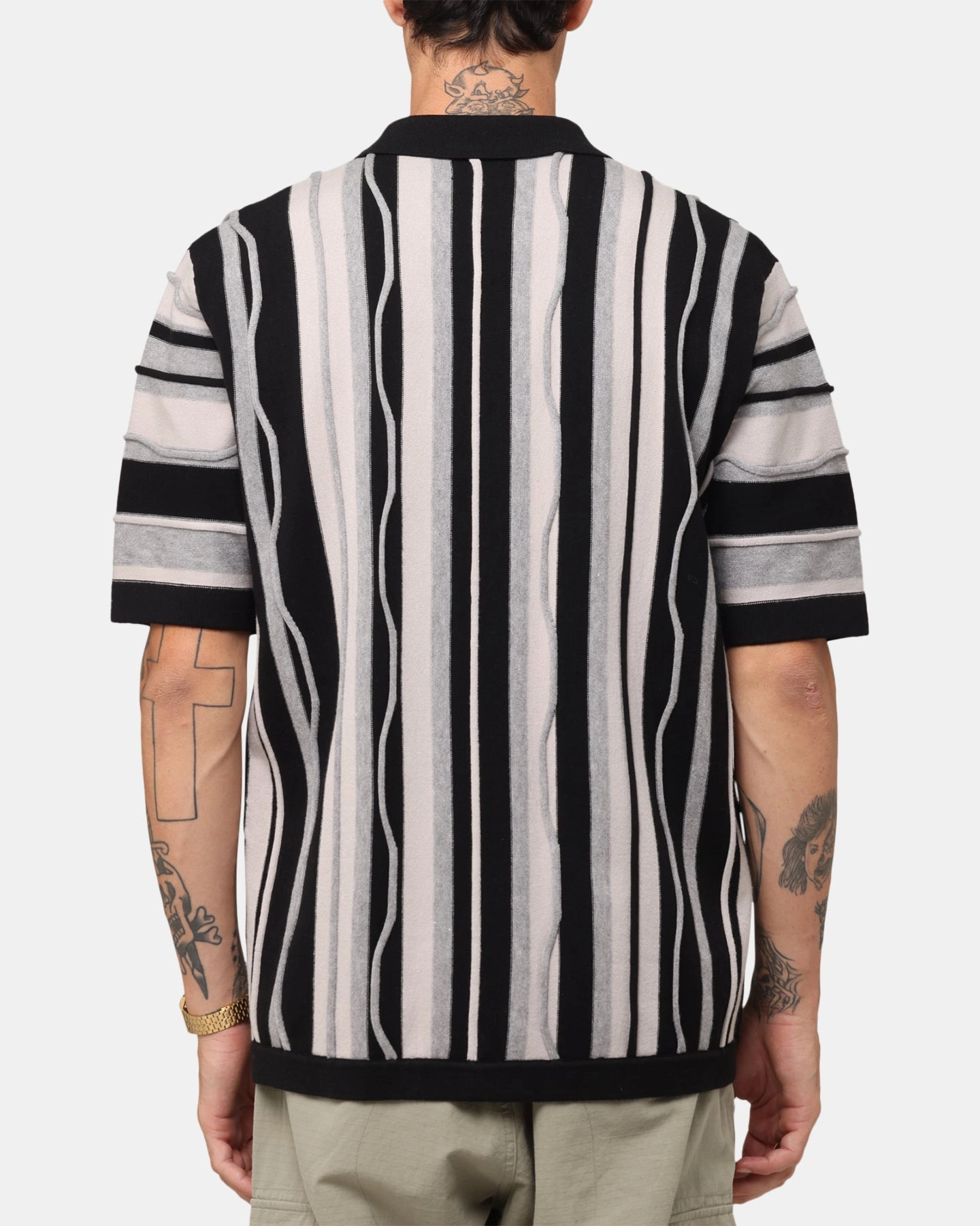 XXIII Coogee Button Up Shirt Black/Grey Lightweight Weave Material