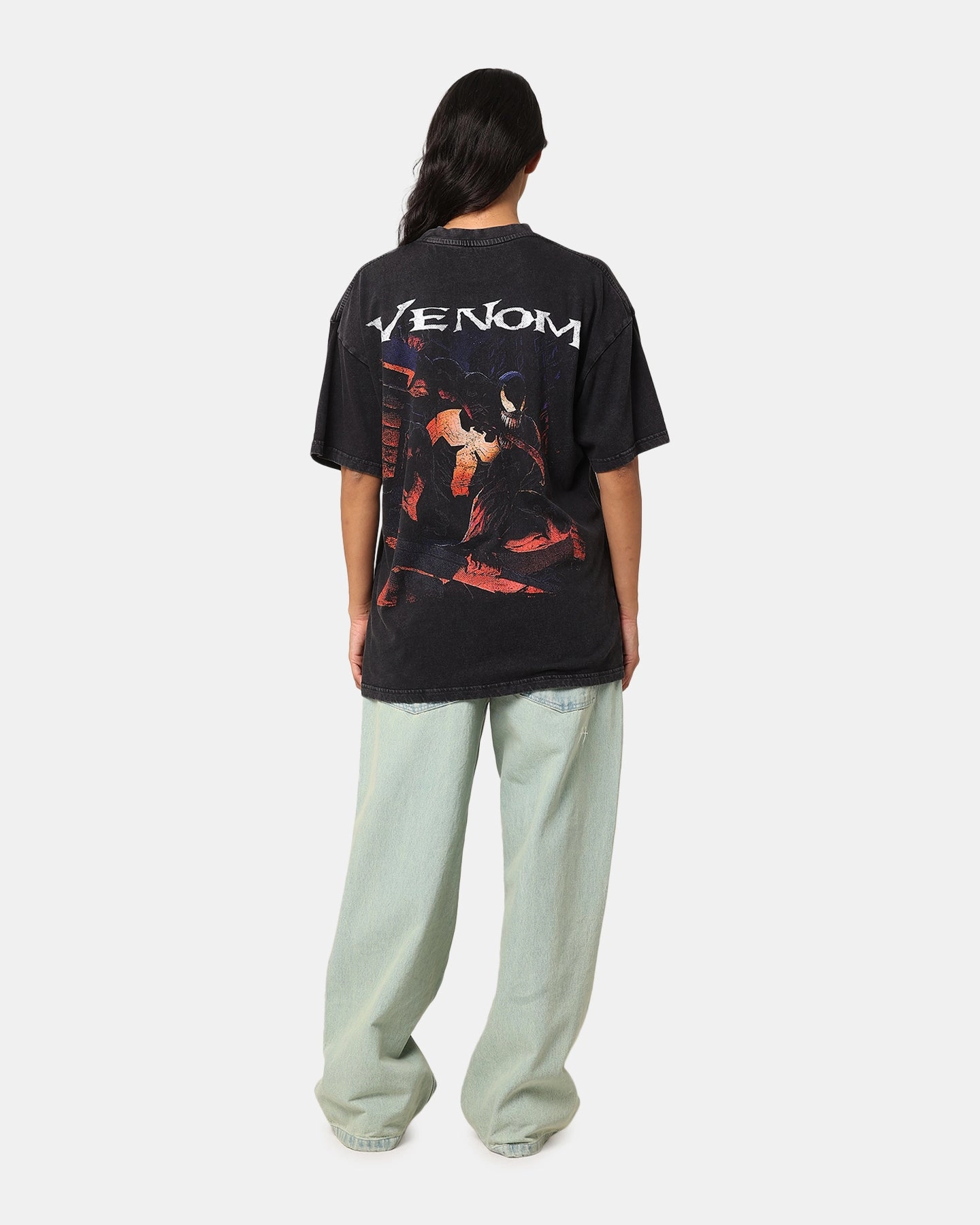 Soft Touch Texture Goat Crew Marvel Spider-Man Y2K Venom The Host Vintage T-Shirt Black Acidwash