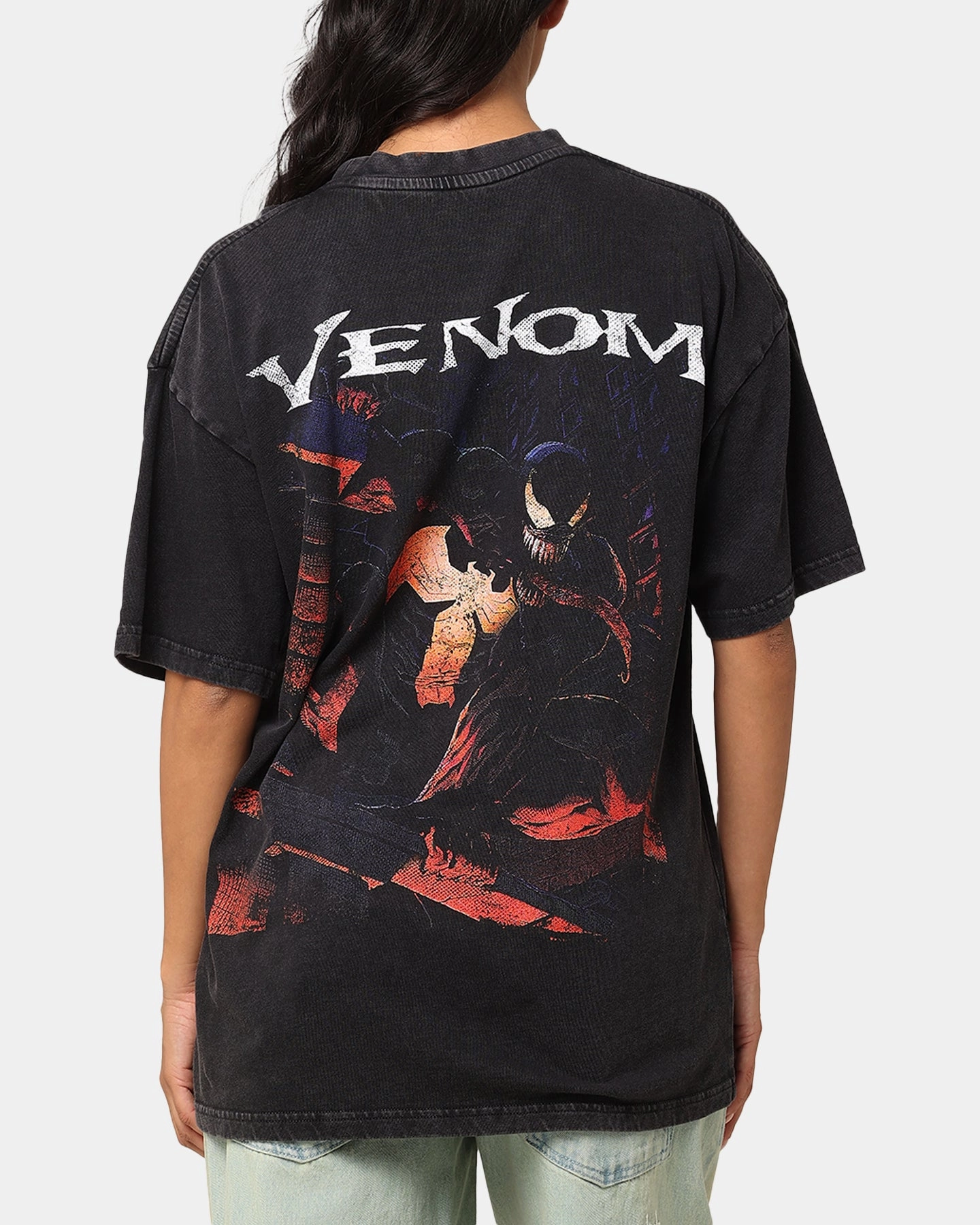 QuickRelease Cozy Sweatshirt Goat Crew Marvel Spider-Man Y2K Venom The Host Vintage T-Shirt Black Acidwash