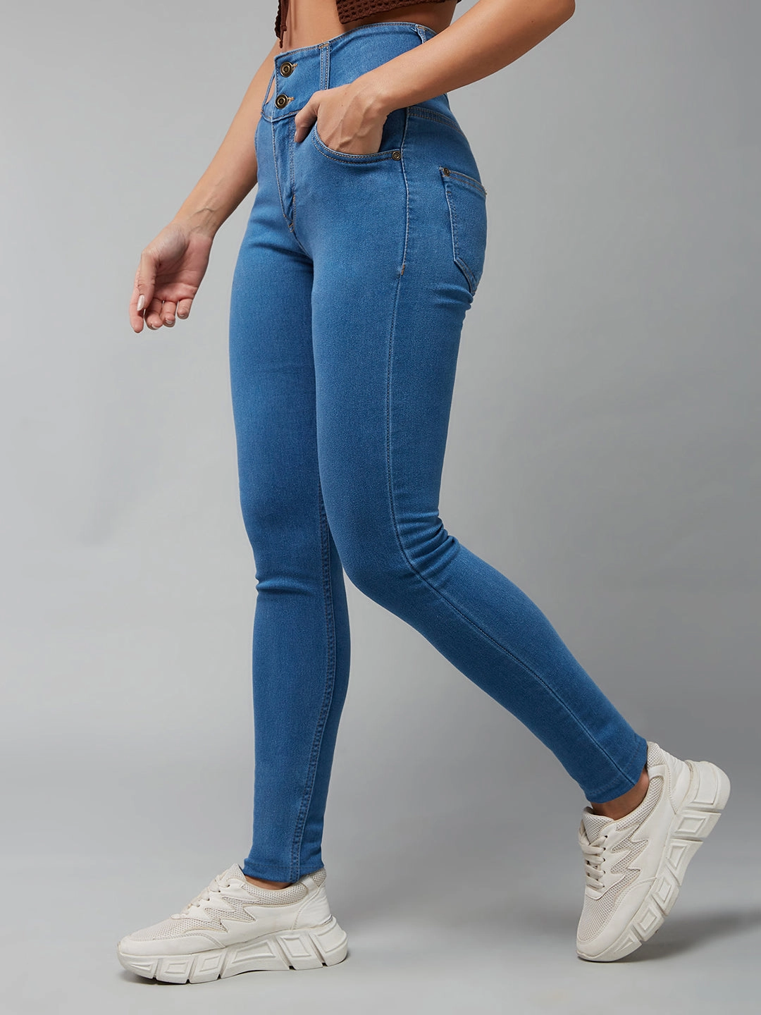 CHASEstretch? Women's Blue Skinny-Fit High-Rise Ice-Wash Stretchable High-Rise Denim Jeans Teen Outfit Elegant