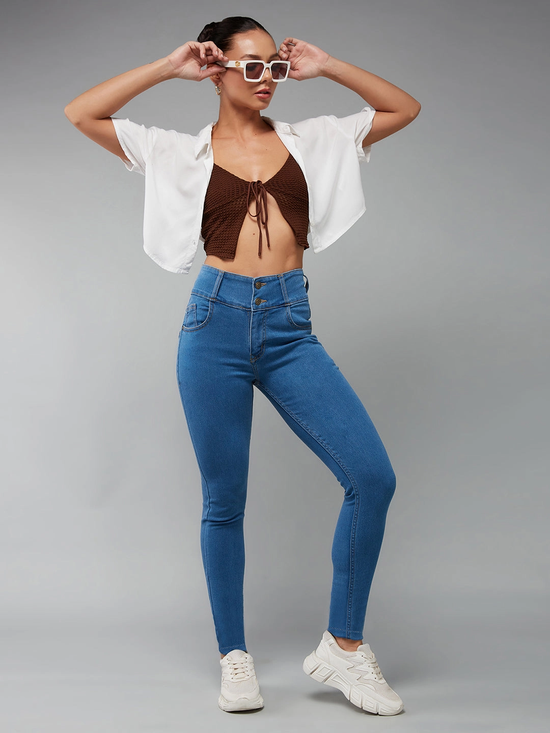 Clean Base CHASEstretch? Women's Blue Skinny-Fit High-Rise Ice-Wash Stretchable High-Rise Denim Jeans