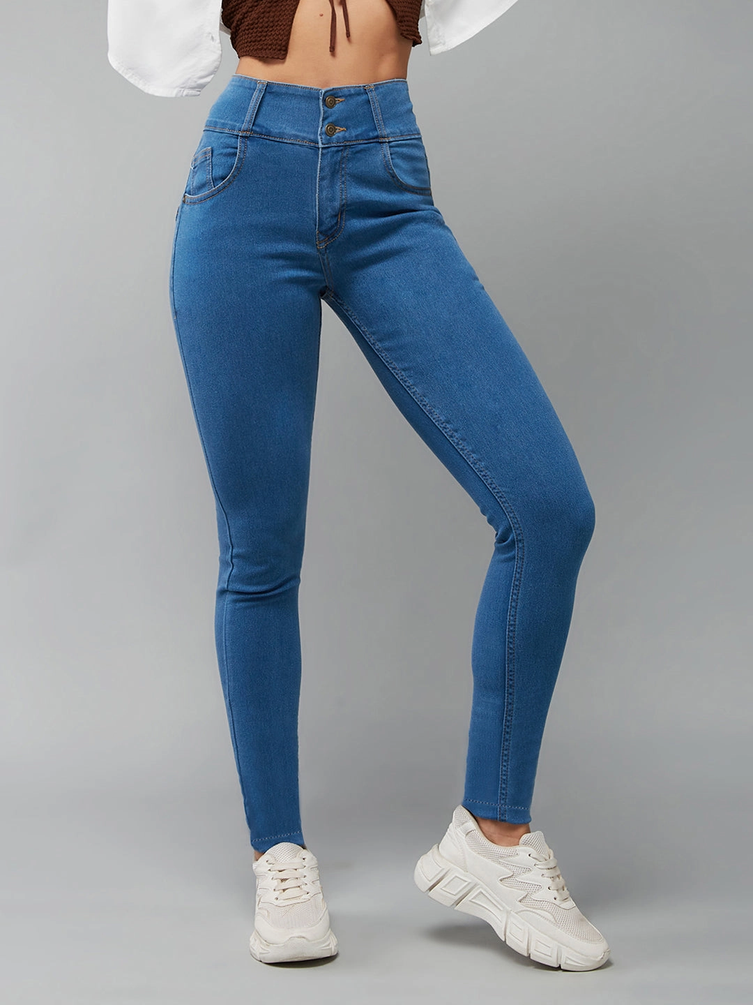 CHASEstretch? Women's Blue Skinny-Fit High-Rise Ice-Wash Stretchable High-Rise Denim Jeans Resilient material