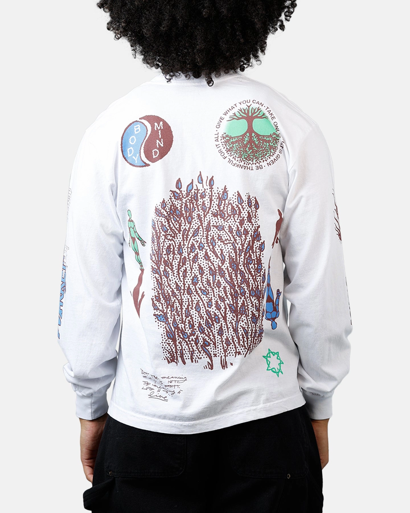 Durable Binding Elasticated Hem Market Peace Practice Long Sleeve T-Shirt White