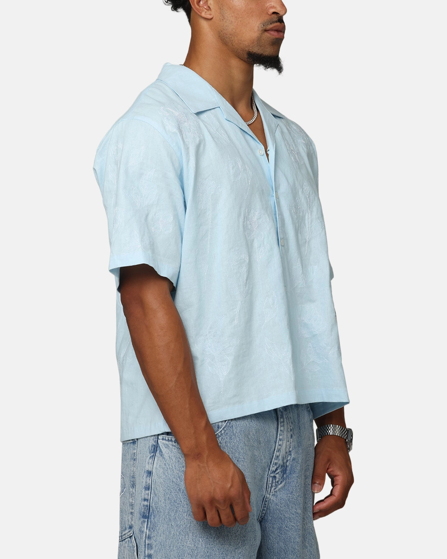 Carre Posy Button Up Shirt Light Blue/White AntiStaticTreatment NoSlipSurface