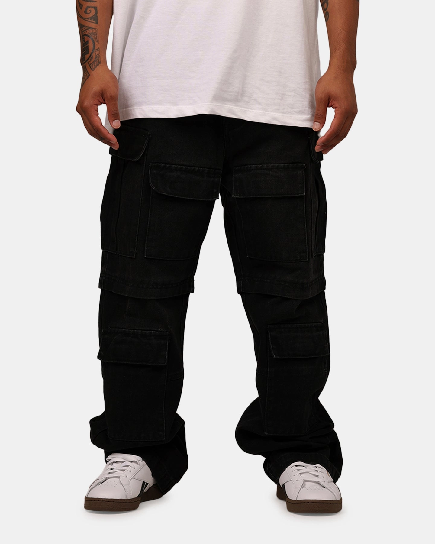 MNML Ultra Baggy Dirt Rain Cargo Denim Jeans Black Low Bulk