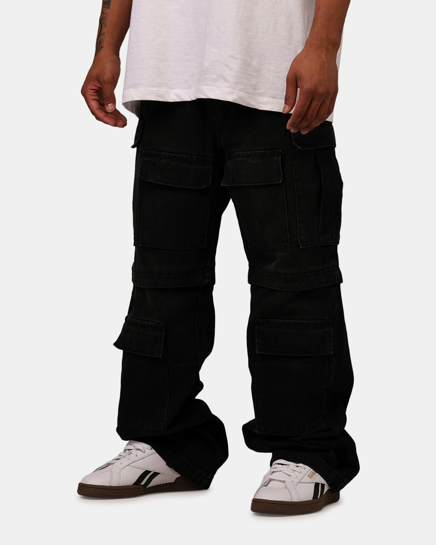 MNML Ultra Baggy Dirt Rain Cargo Denim Jeans Black Breathable mesh lining