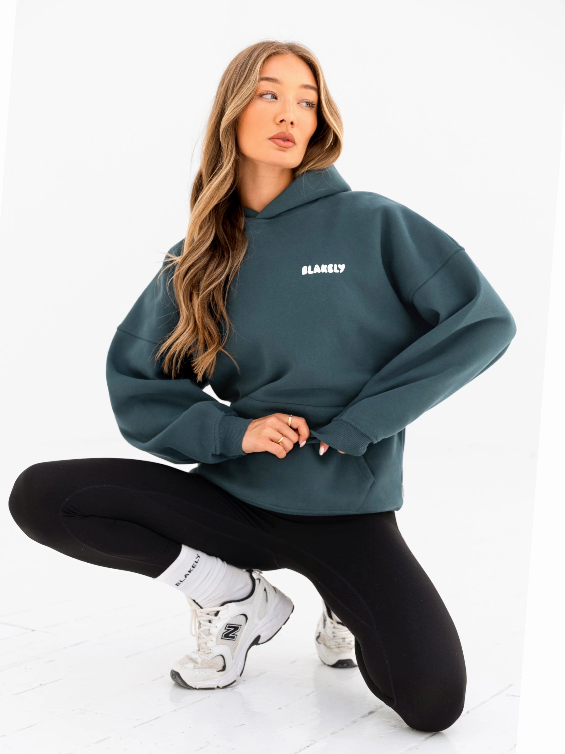 Cloud Print Oversized Hoodie - Teal Green Heat Transfer Graphics