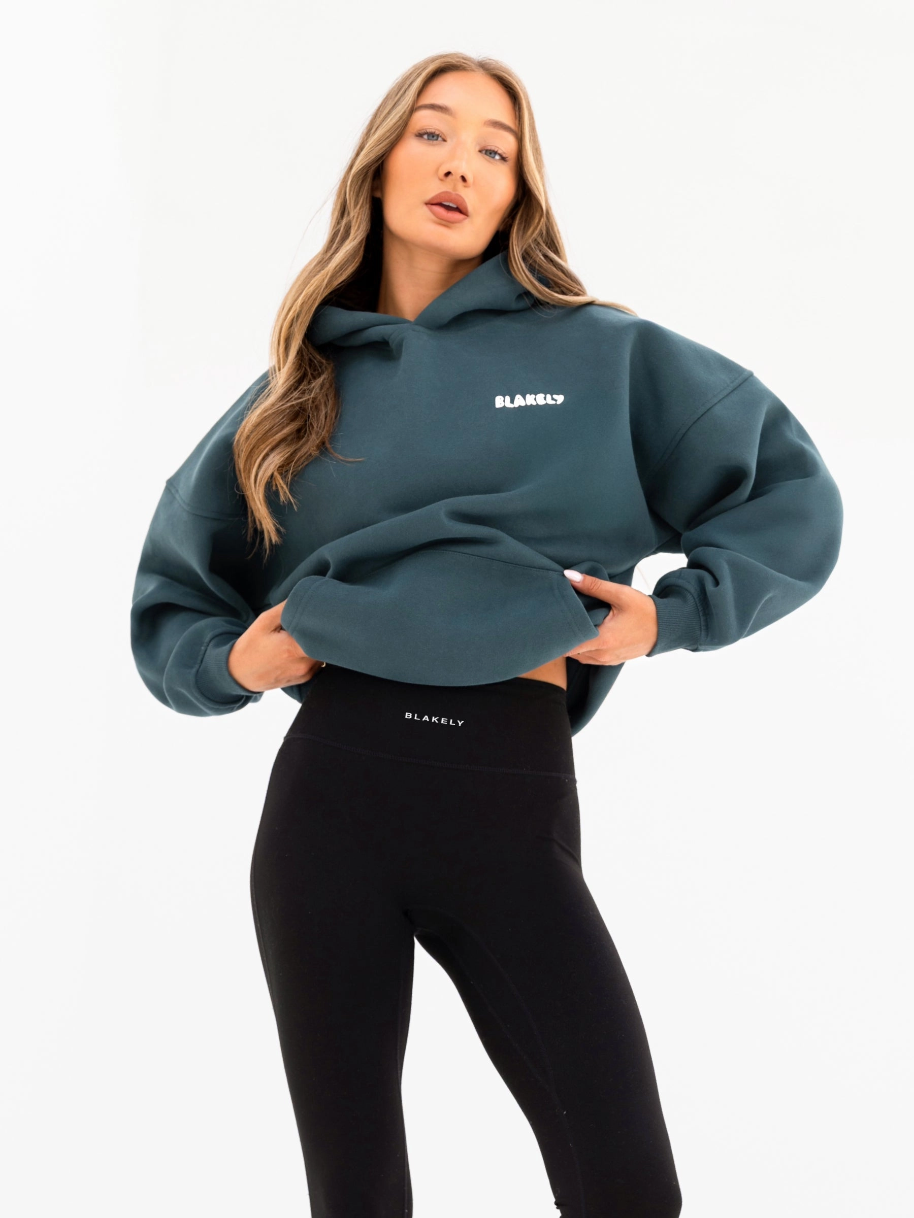 Cloud Print Oversized Hoodie - Teal Green Jungle style