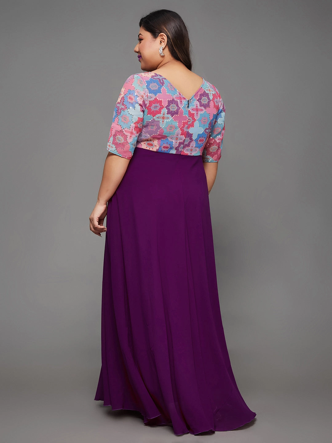Light and Comfortable Chic and Cozy Body Bliss Multicolored-Base-Dark Purple Fit & Flare Georgette Maxi Dress