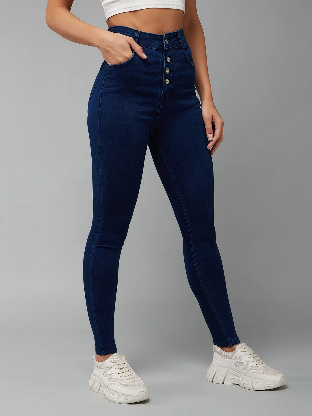 All Occasion CHASEstretch? Navy-Blue Skinny-Fit High-Rise Denim Jeans