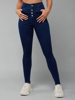 CHASEstretch? Navy-Blue Skinny-Fit High-Rise Denim Jeans Night Out Everyday Holiday Vibes