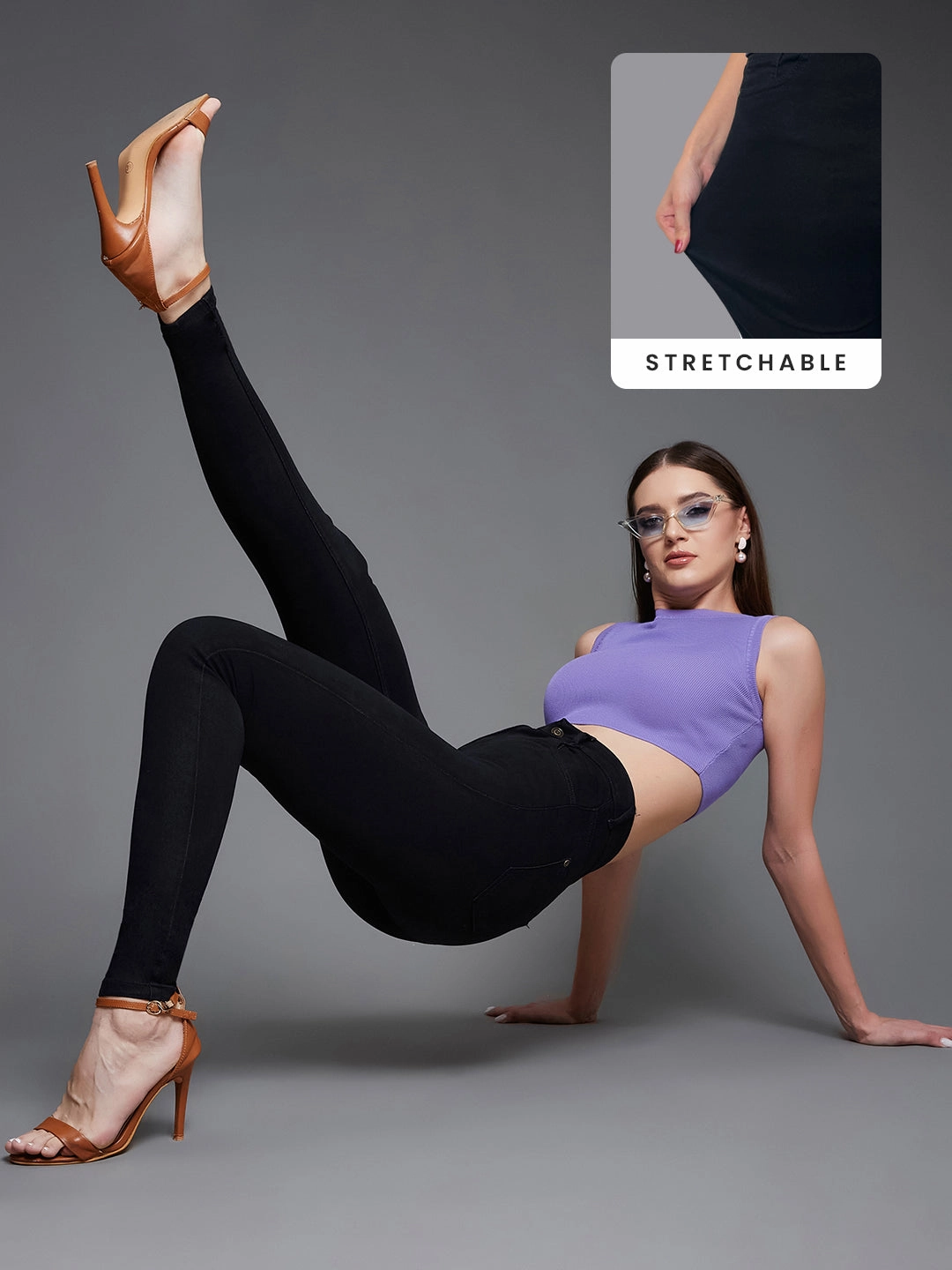 Fit And Easy CHASEstretch? Women's Black Skinny-Fit High-Rise Stretchable Denim Jeans