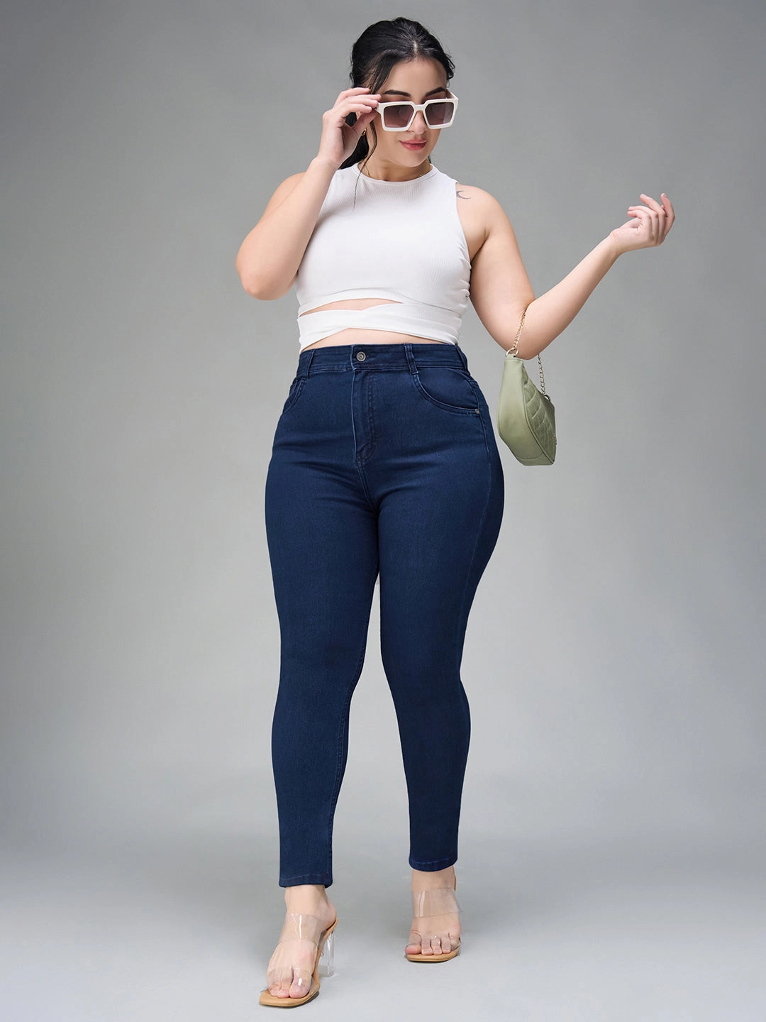 Casual Friday Elegant Casual 24/7 Comfort Navy-Blue Skinny-Fit High-Rise Stretchable Denim Jeans