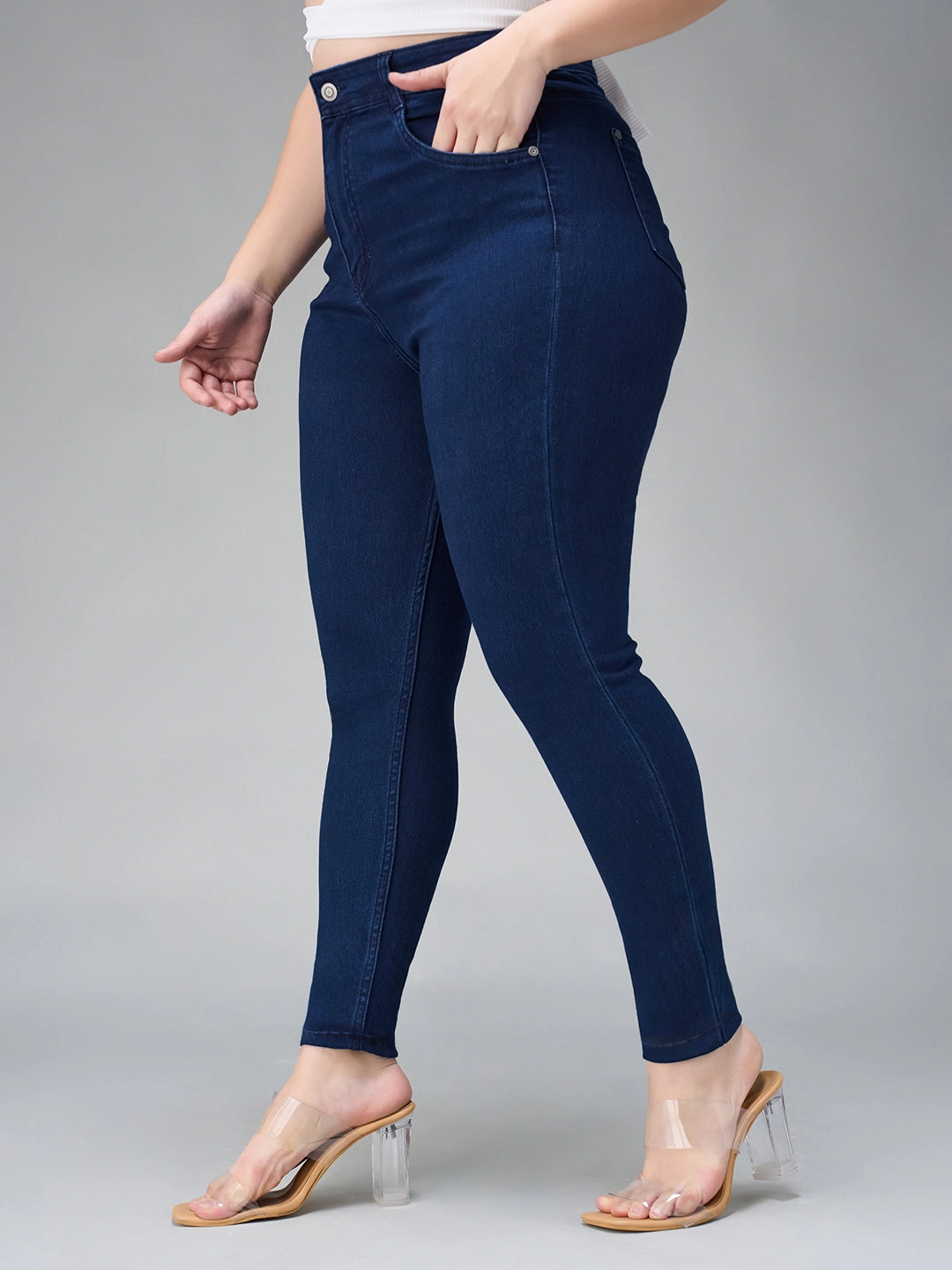 24/7 Comfort Navy-Blue Skinny-Fit High-Rise Stretchable Denim Jeans Staple Piece Family Style Minimalist Style Date Night