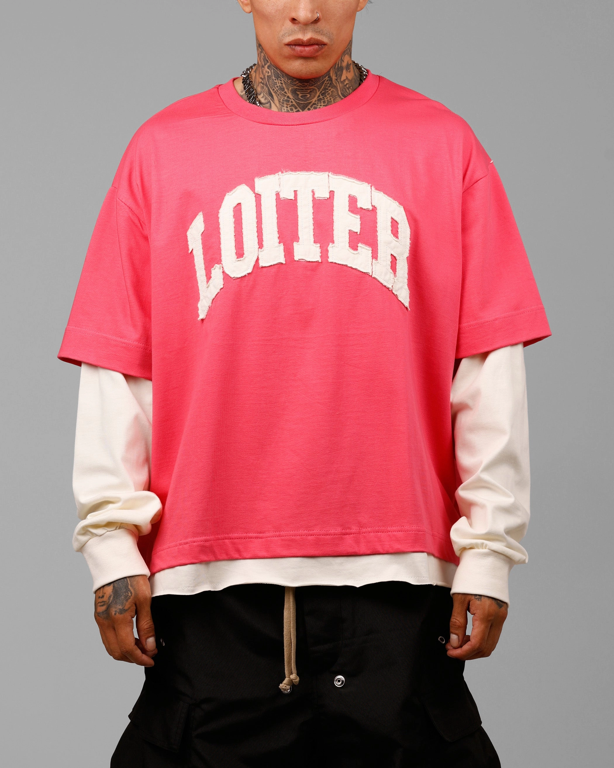 Loiter Impact Long Sleeve T-Shirt Washed Pink/White Eco friendly materials