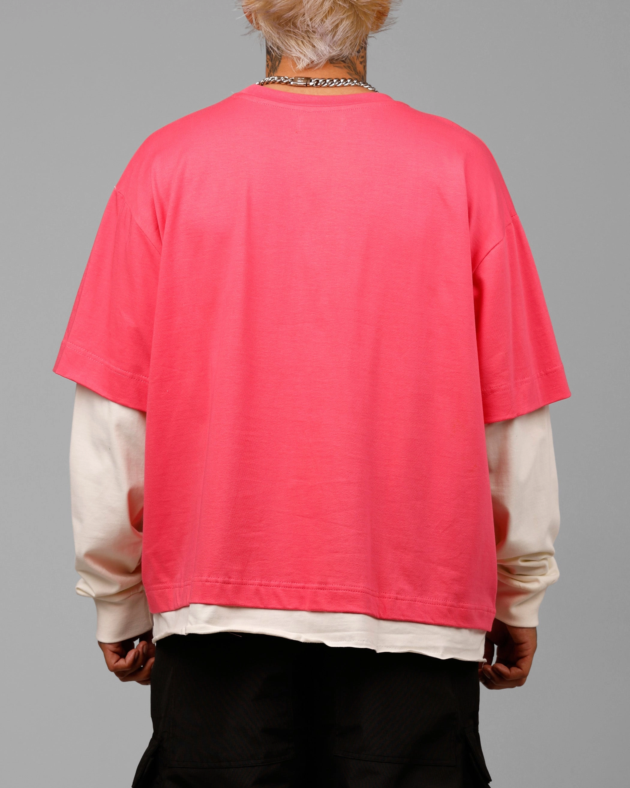 Hybrid Fabric Blend Loiter Impact Long Sleeve T-Shirt Washed Pink/White