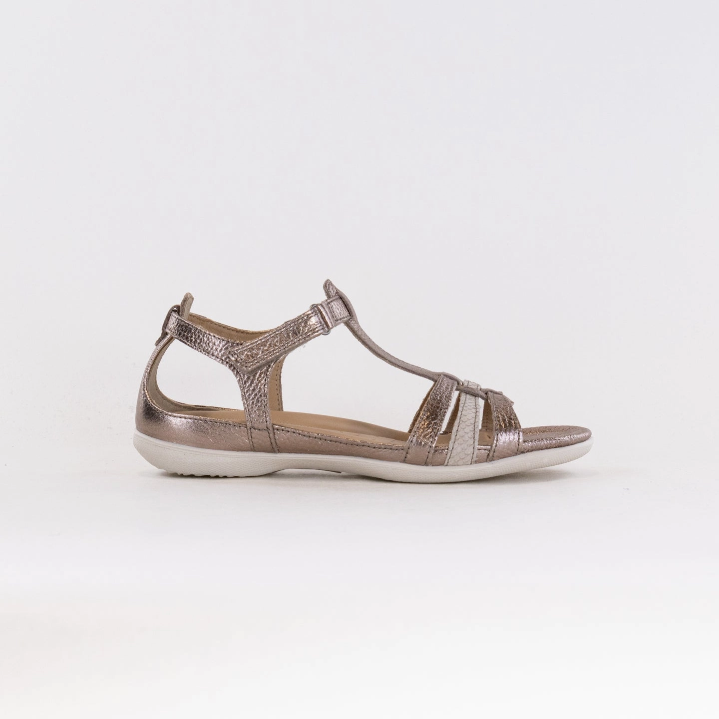 Ecco Flash T-Strap Sandal (Women's) - Warm Grey Mettallic/Moon Rock Ergonomic Shape Heel Cup Stabilization