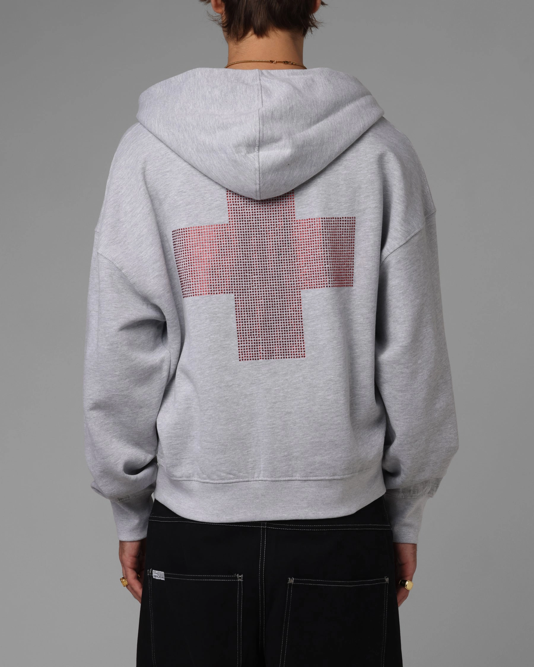 Loiter Drop Out Zip Hoodie Grey Laser Cut Edges