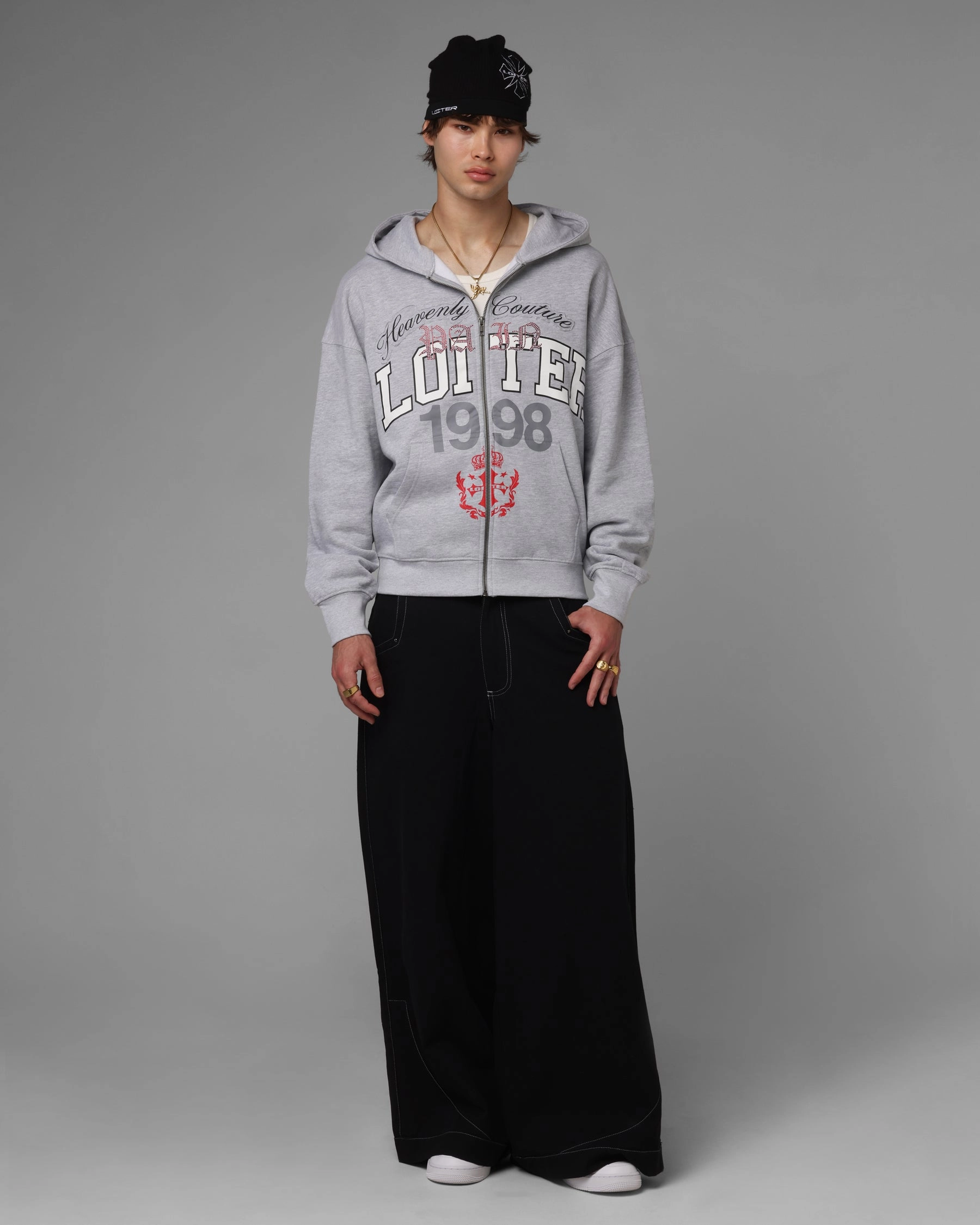 Loiter Drop Out Zip Hoodie Grey Wrinkle Resistant Finish Water Repellent Finish