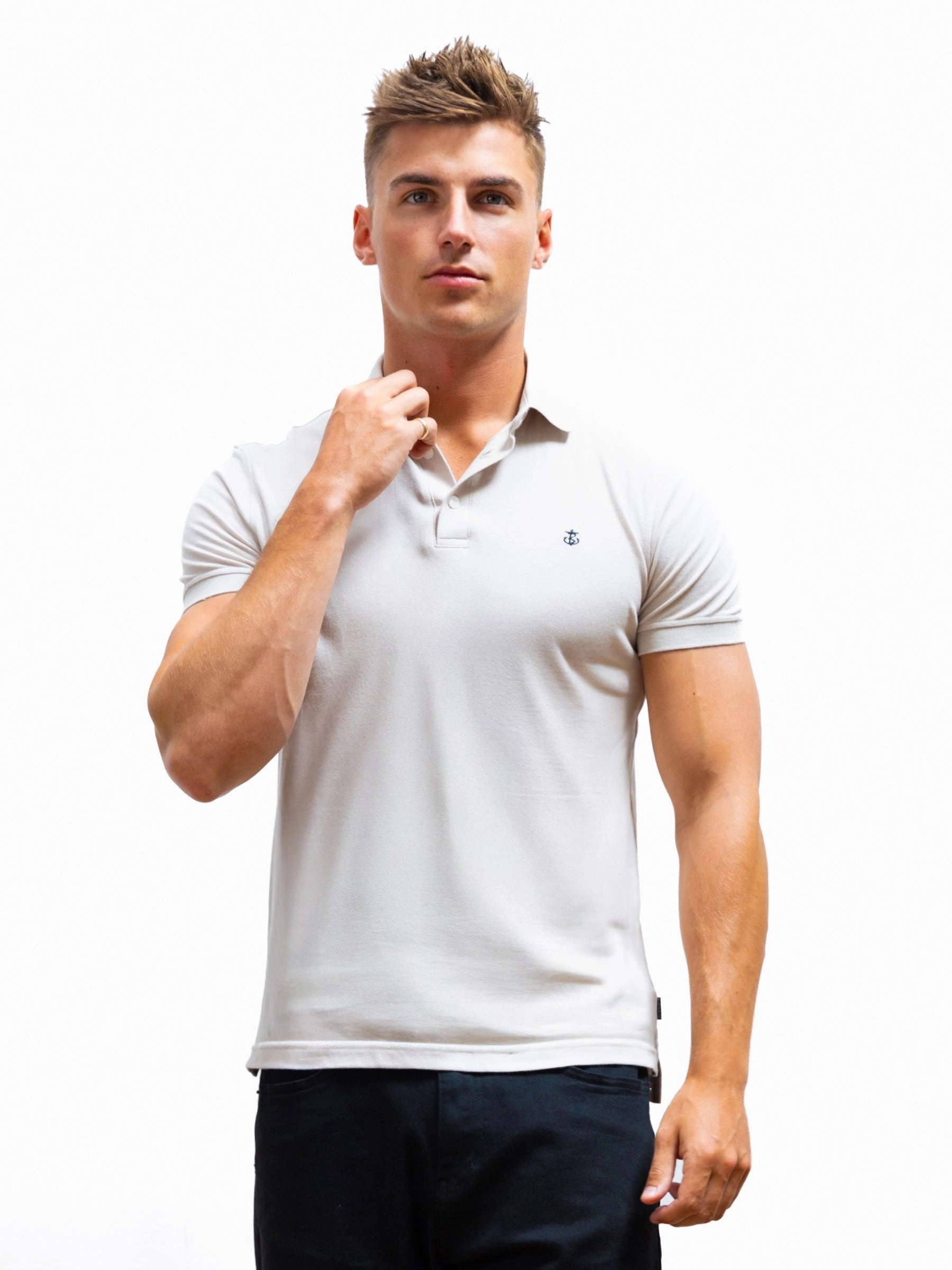 Pullover Design Classic Style Anchor Polo Shirt - Stone