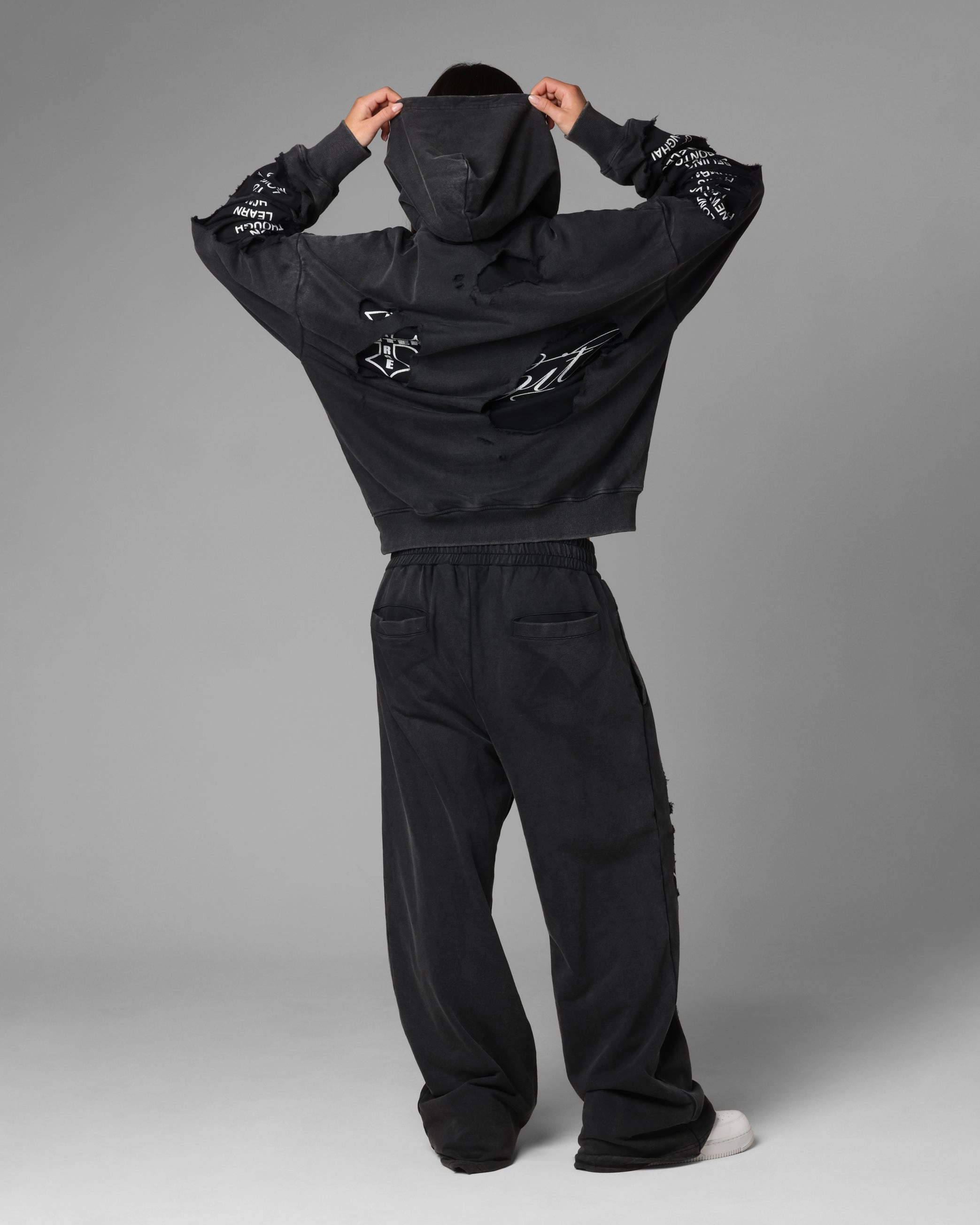 Loiter Destruction Hoodie Black Sustainable Waterproofing