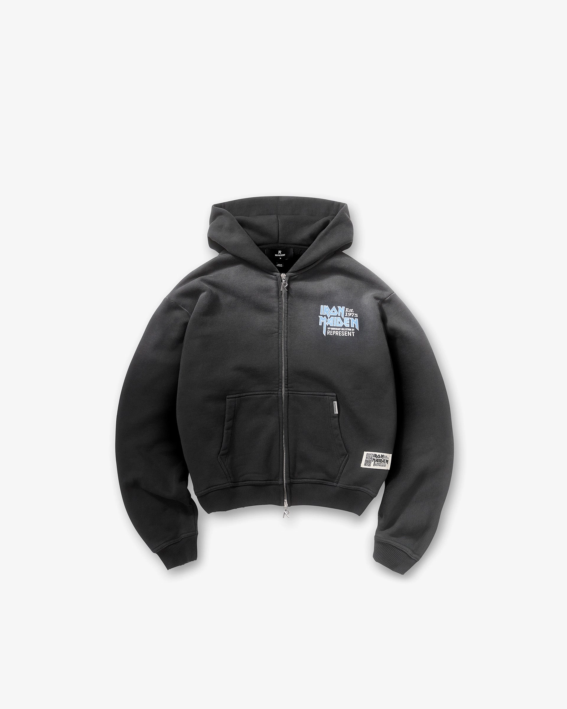 Nighttime Stroll Represent X Iron Maiden Anniversary Zip Through Hoodie - Stained Black