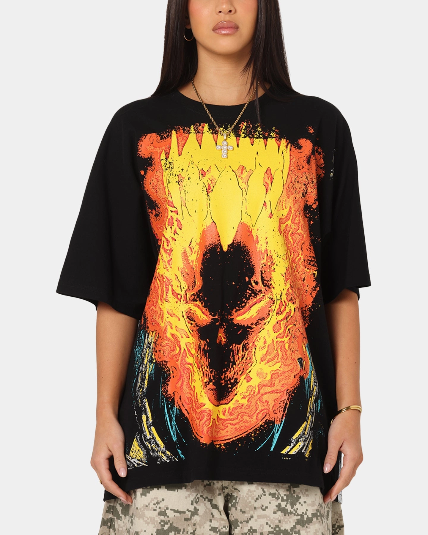American Thrift Marvel Ghost Rider All Over Print T-Shirt Black UltraFineMesh Versatile Layering Cut