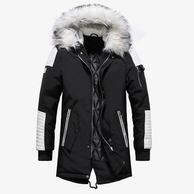West Louis? Fur Collar Hooded Black Color Long Parka Weatherproof Zipper Layered Cuff System