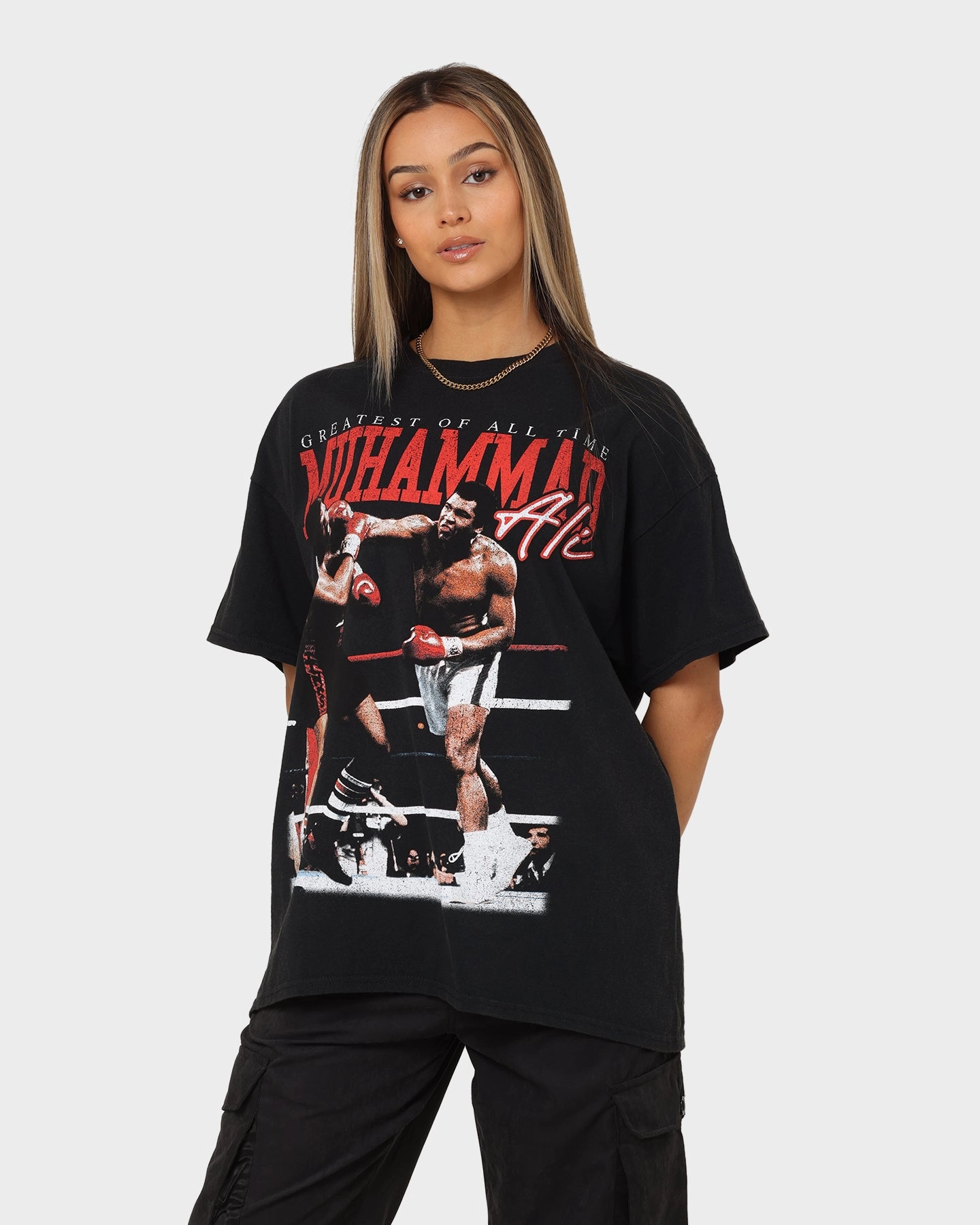 Goat Crew X Muhammad Ali Knock Out T-Shirt Black Wash Adjustable Cuffs AbrasionResistant Edging